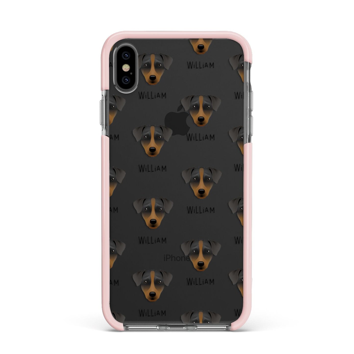 Patterdale Terrier Icon with Name Apple iPhone Xs Max Impact Case Pink Edge on Black Phone