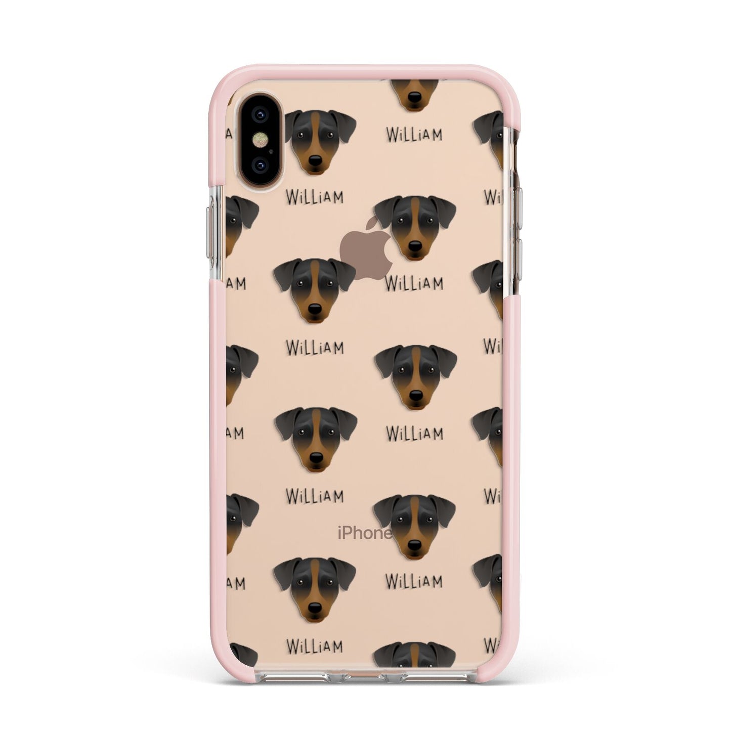 Patterdale Terrier Icon with Name Apple iPhone Xs Max Impact Case Pink Edge on Gold Phone