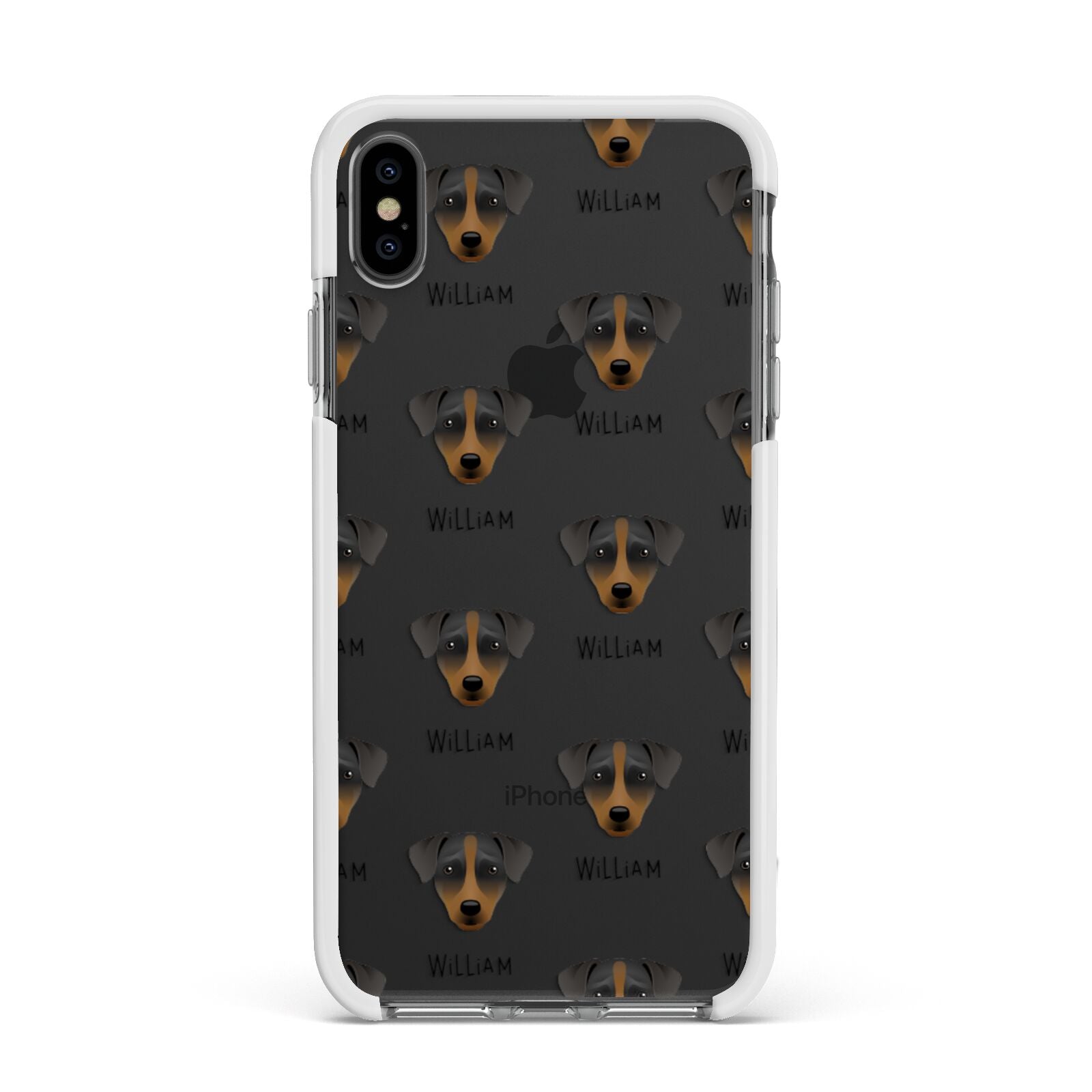 Patterdale Terrier Icon with Name Apple iPhone Xs Max Impact Case White Edge on Black Phone