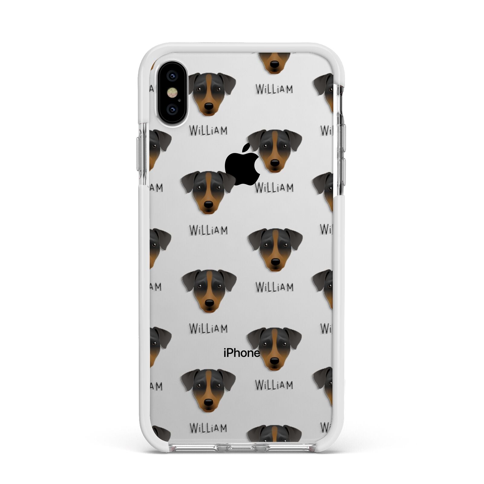 Patterdale Terrier Icon with Name Apple iPhone Xs Max Impact Case White Edge on Silver Phone