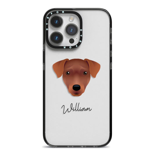 Patterdale Terrier Personalised iPhone 14 Pro Max Black Impact Case on Silver phone