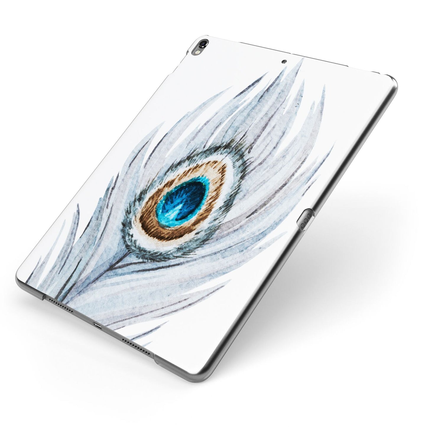 Peacock Apple iPad Case on Grey iPad Side View