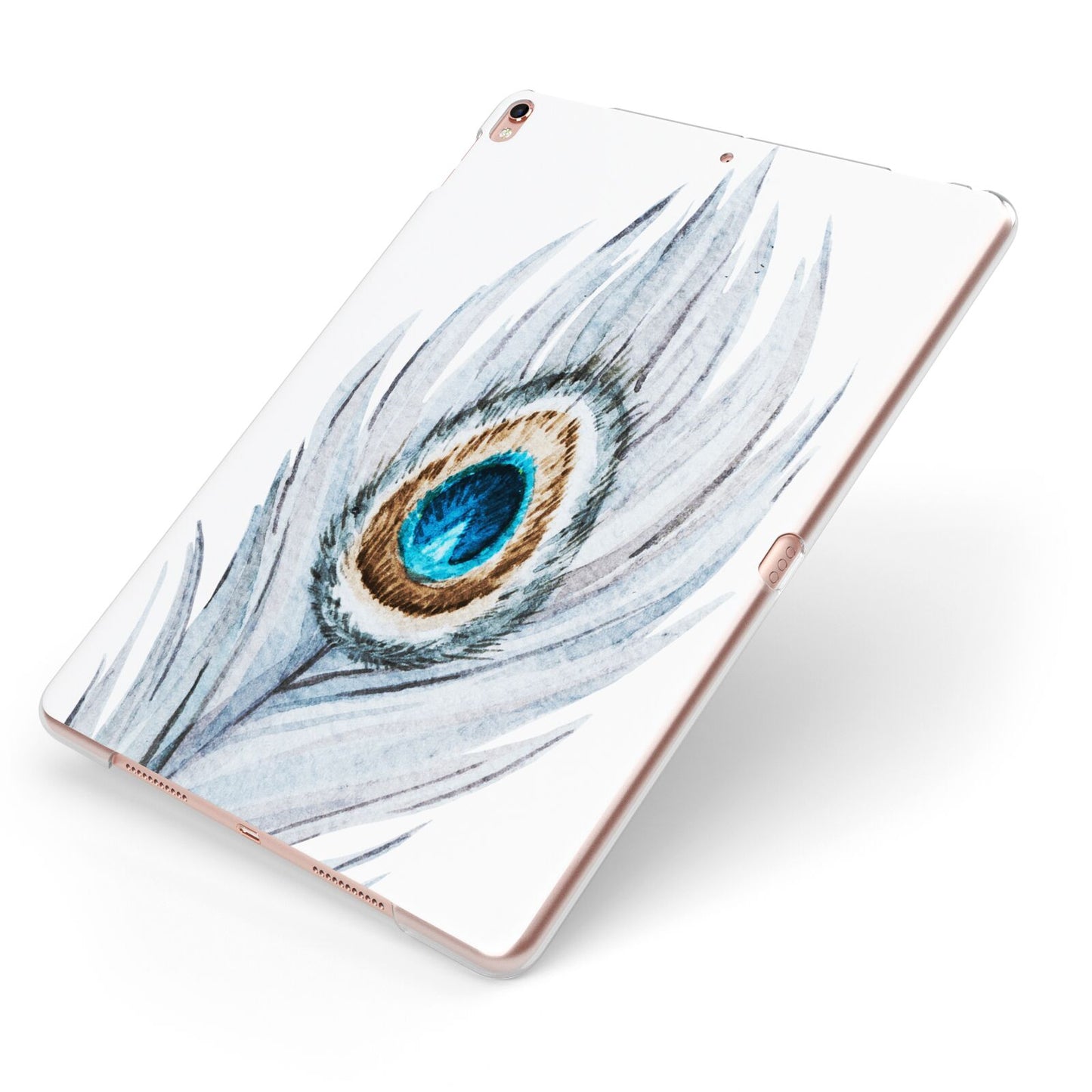 Peacock Apple iPad Case on Rose Gold iPad Side View