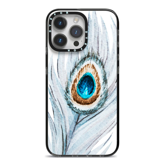 Peacock iPhone 14 Pro Max Black Impact Case on Silver phone