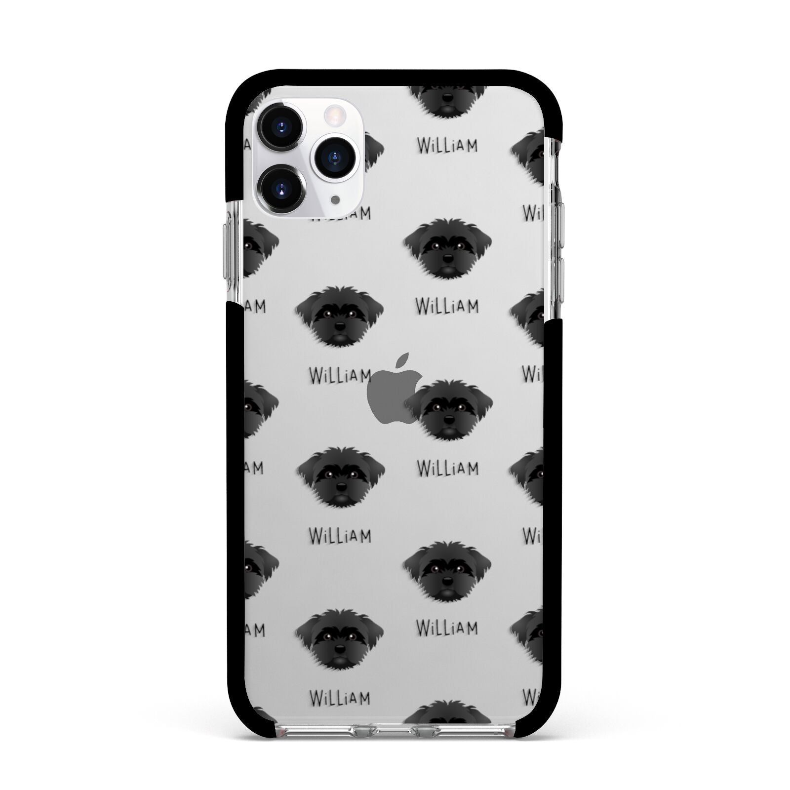 Peek a poo Icon with Name Apple iPhone 11 Pro Max in Silver with Black Impact Case