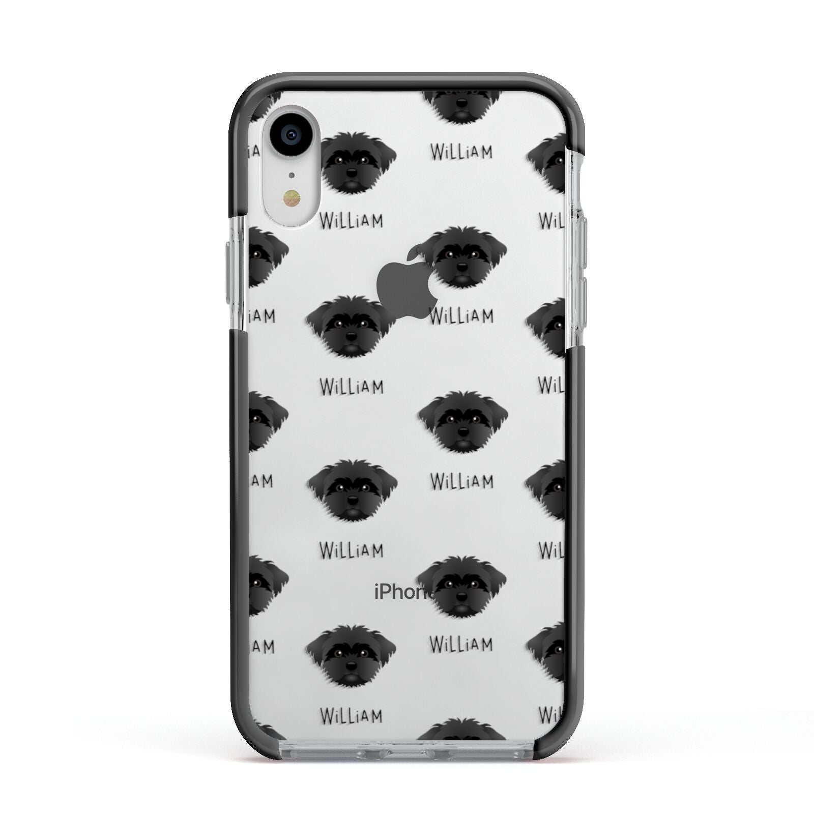 Peek a poo Icon with Name Apple iPhone XR Impact Case Black Edge on Silver Phone