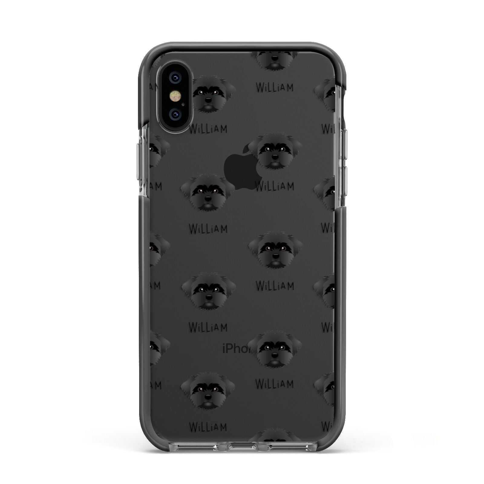 Peek a poo Icon with Name Apple iPhone Xs Impact Case Black Edge on Black Phone