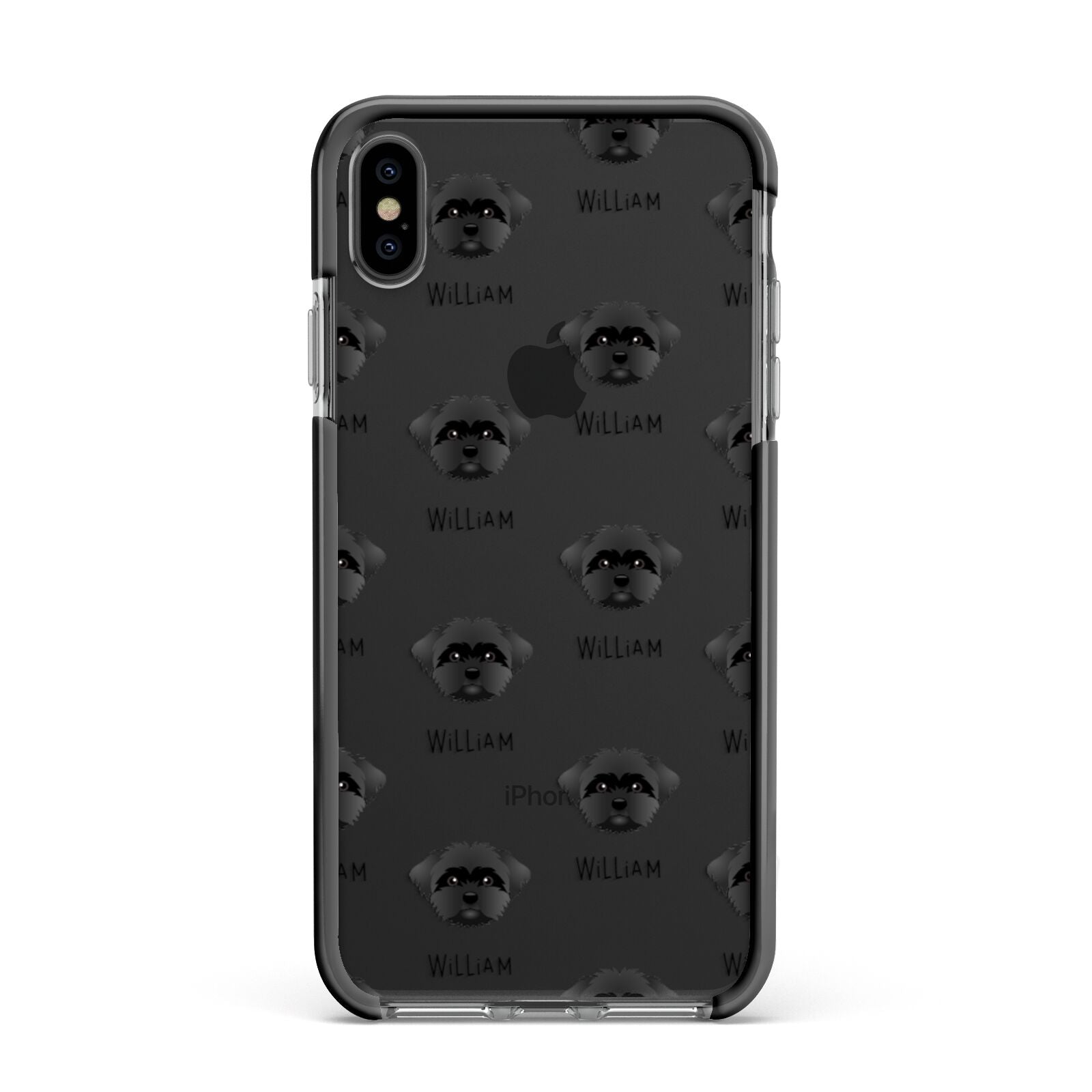 Peek a poo Icon with Name Apple iPhone Xs Max Impact Case Black Edge on Black Phone
