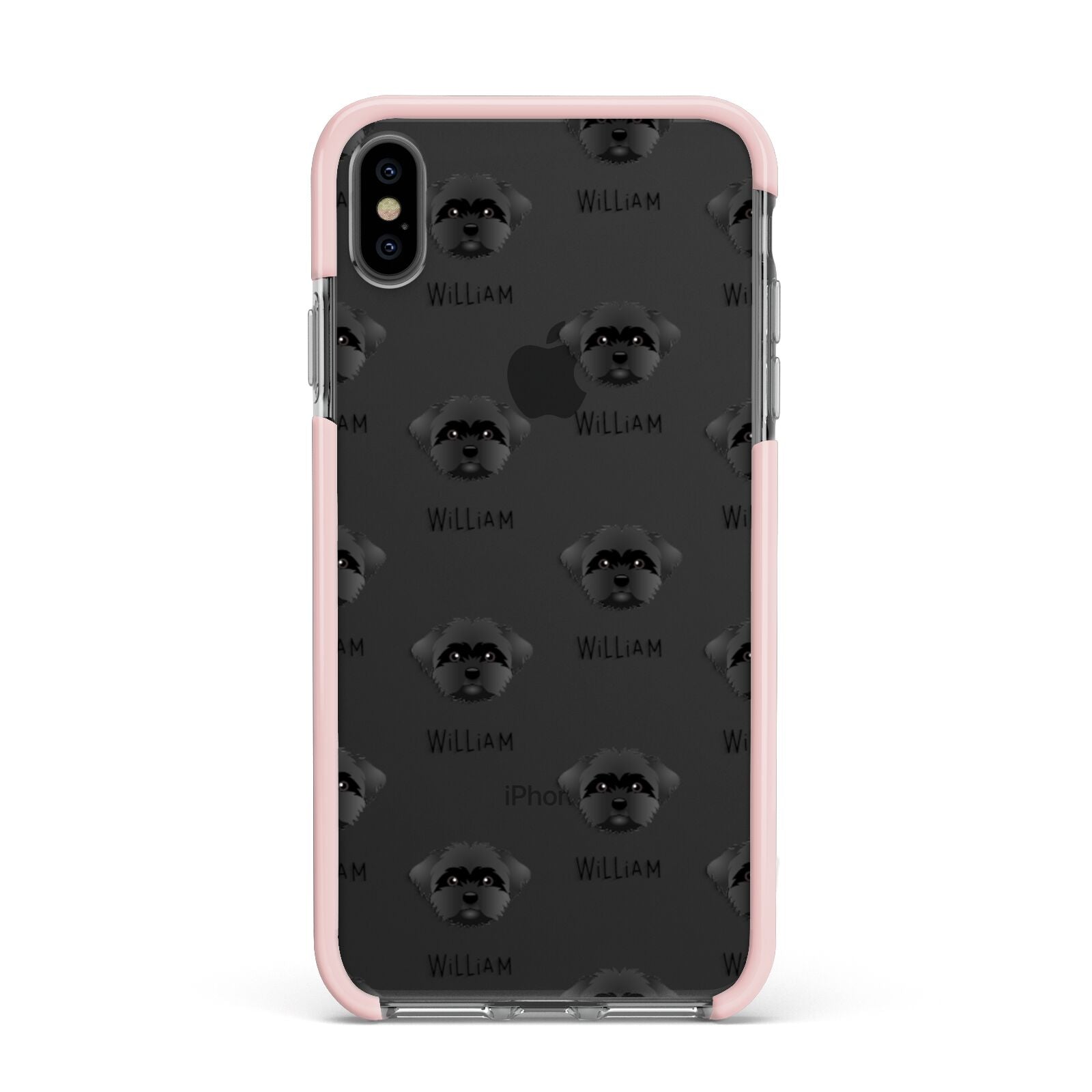 Peek a poo Icon with Name Apple iPhone Xs Max Impact Case Pink Edge on Black Phone