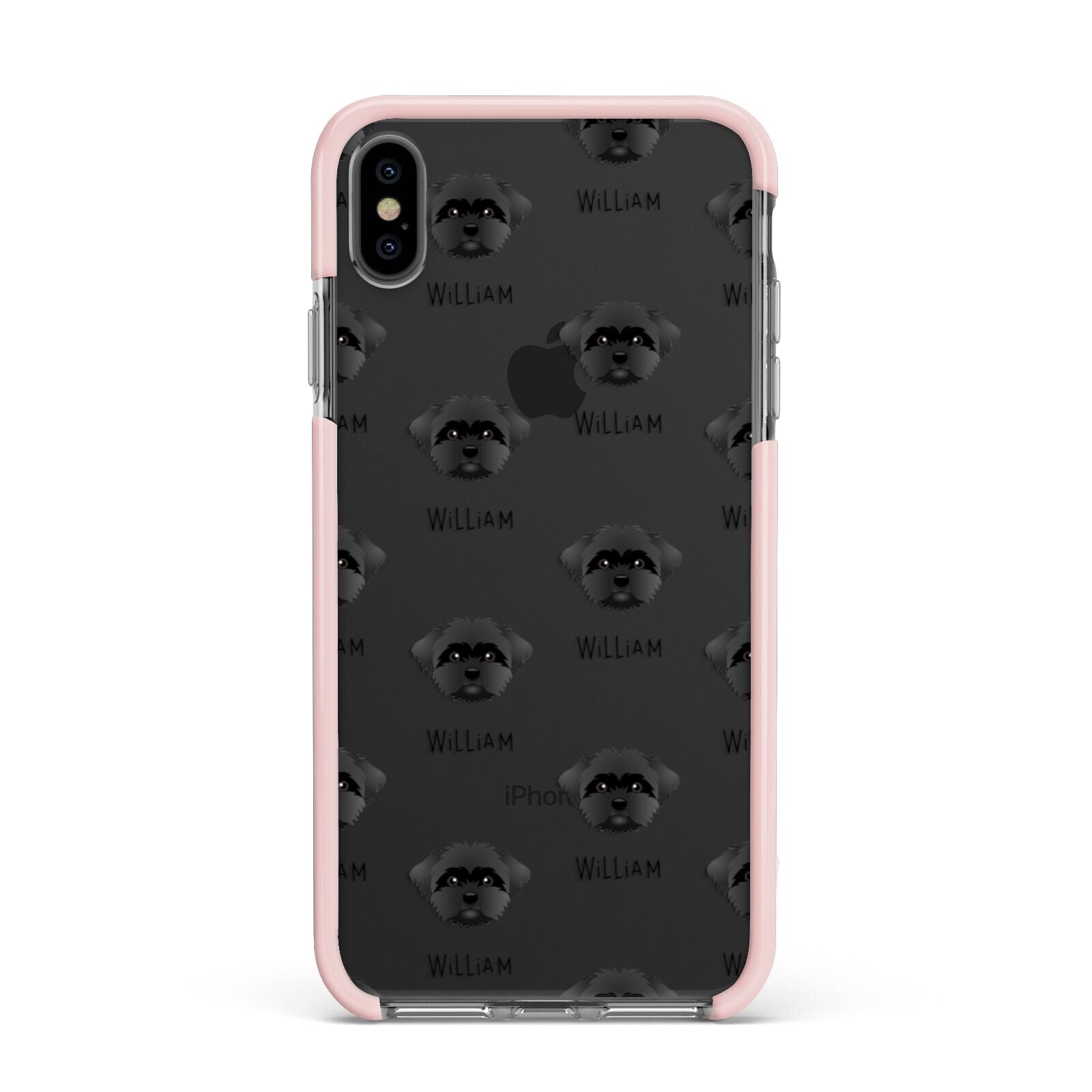 Peek a poo Icon with Name Apple iPhone Xs Max Impact Case Pink Edge on Black Phone