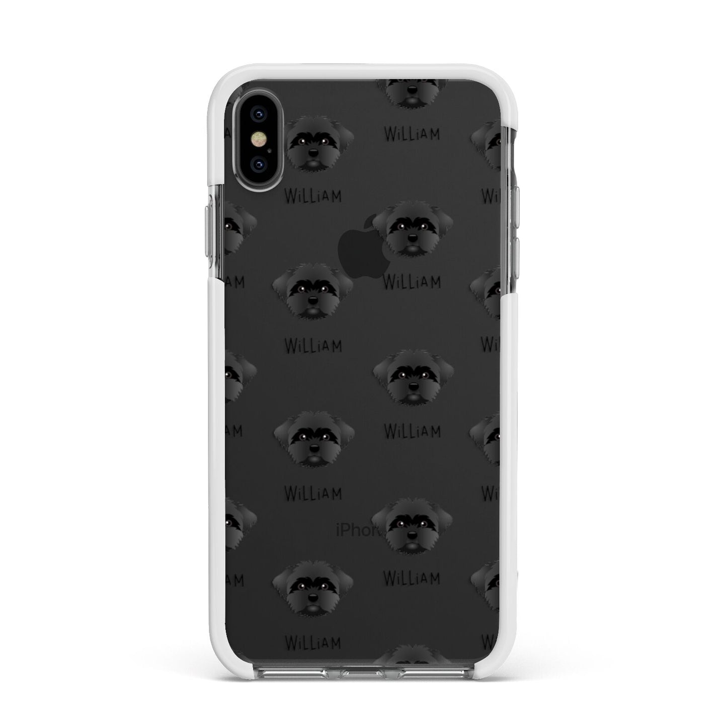 Peek a poo Icon with Name Apple iPhone Xs Max Impact Case White Edge on Black Phone