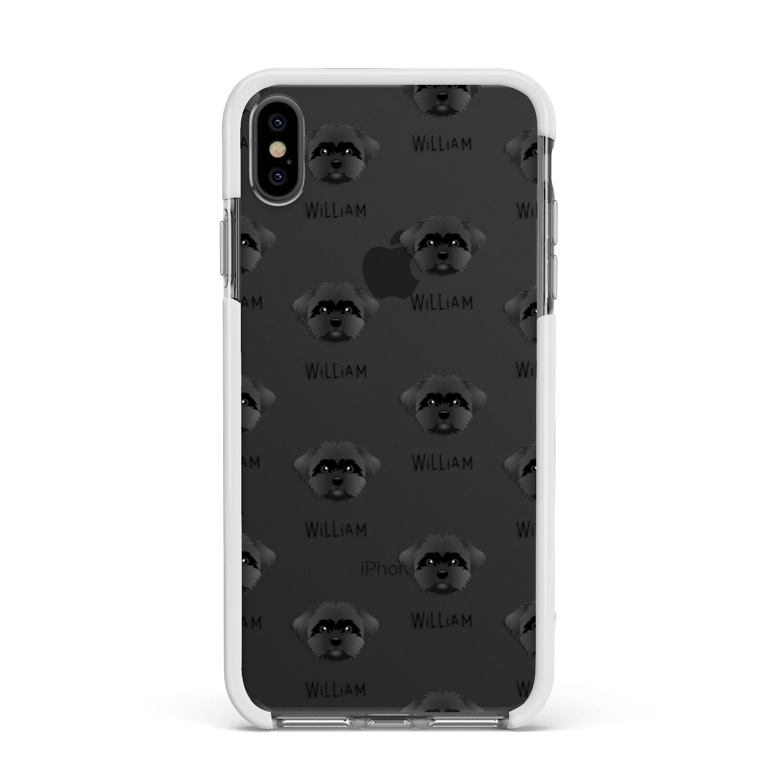 Peek a poo Icon with Name Apple iPhone Xs Max Impact Case White Edge on Black Phone
