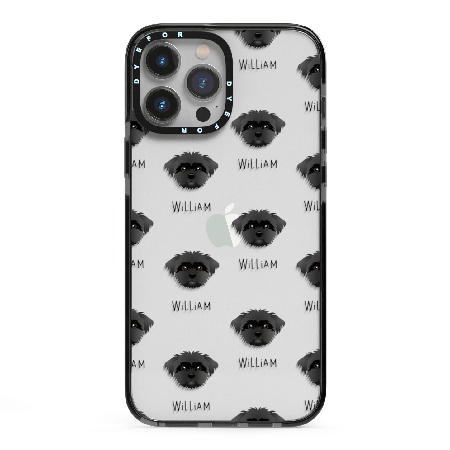 Peek a poo Icon with Name iPhone 13 Pro Max Black Impact Case on Silver phone