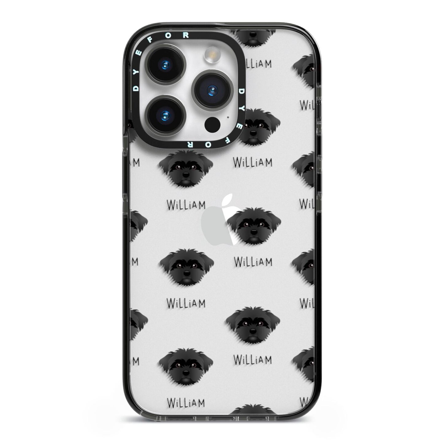 Peek a poo Icon with Name iPhone 14 Pro Black Impact Case on Silver phone