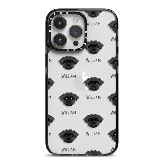 Peek a poo Icon with Name iPhone 14 Pro Max Black Impact Case on Silver phone