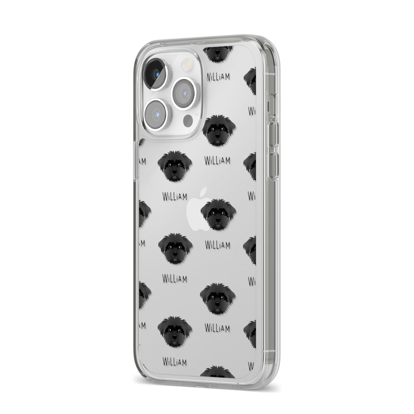 Peek a poo Icon with Name iPhone 14 Pro Max Clear Tough Case Silver Angled Image