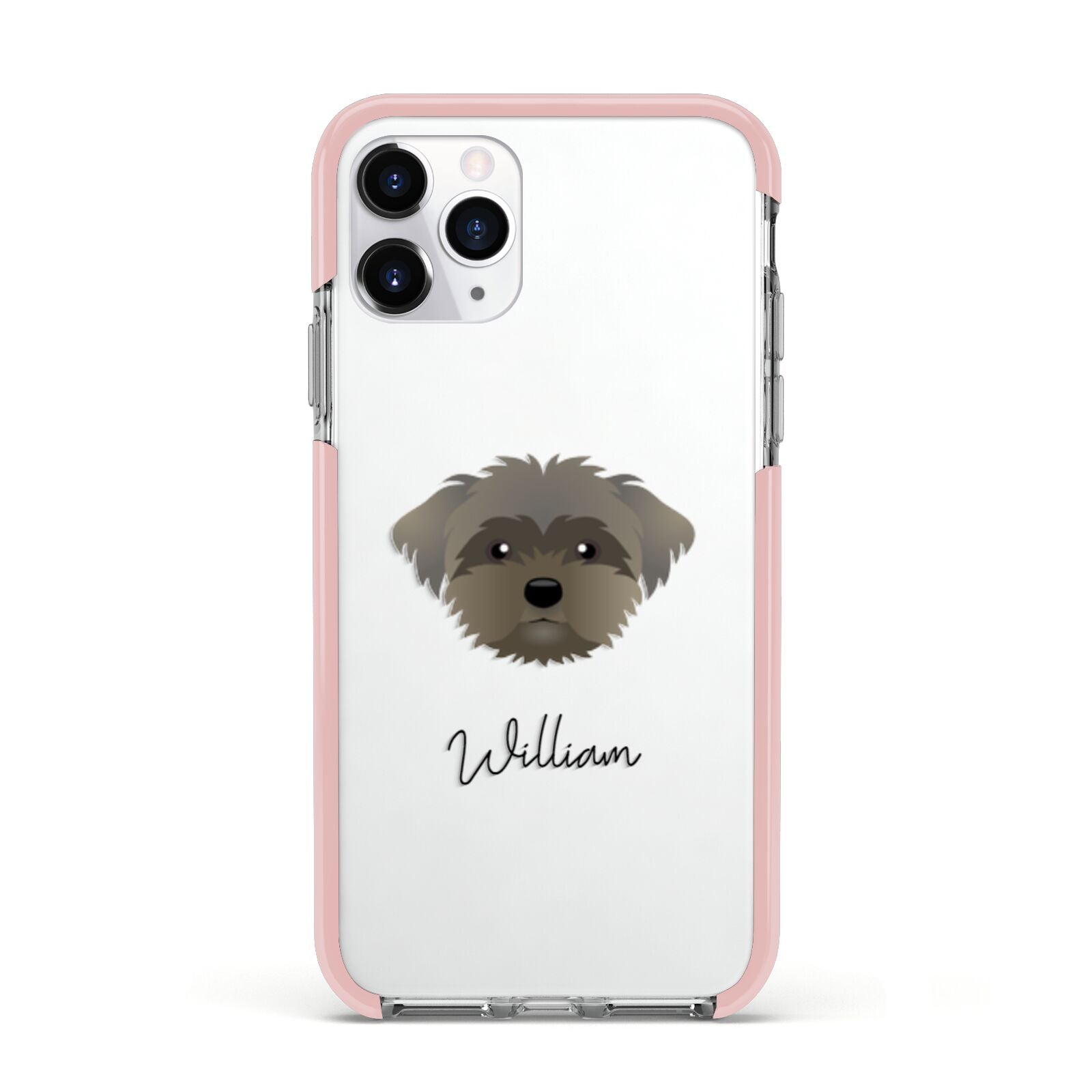 Peek a poo Personalised Apple iPhone 11 Pro in Silver with Pink Impact Case