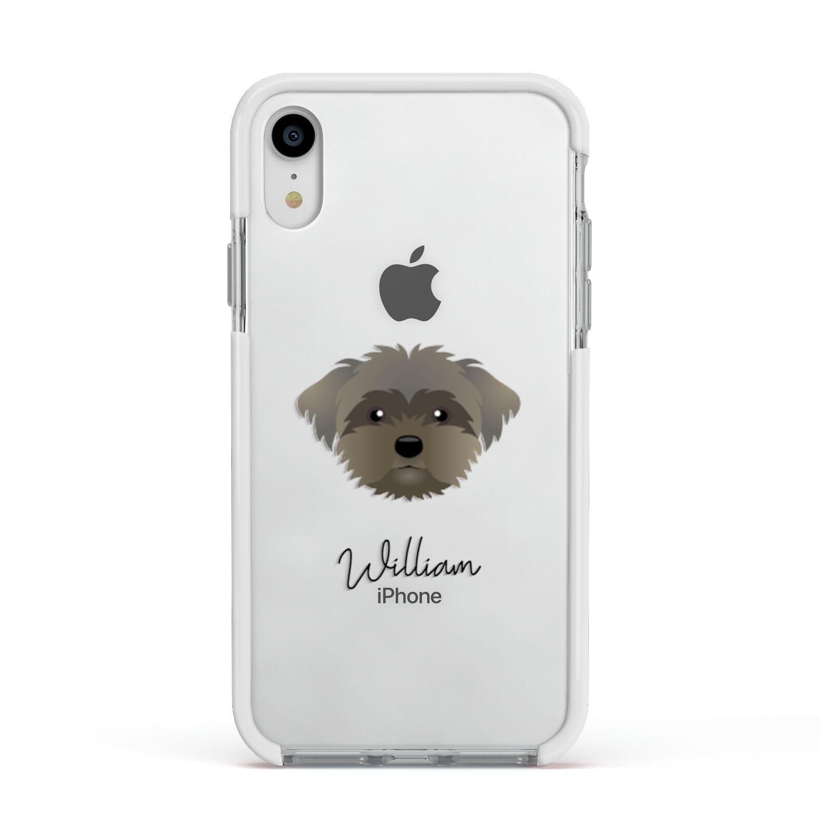 Peek a poo Personalised Apple iPhone XR Impact Case White Edge on Silver Phone
