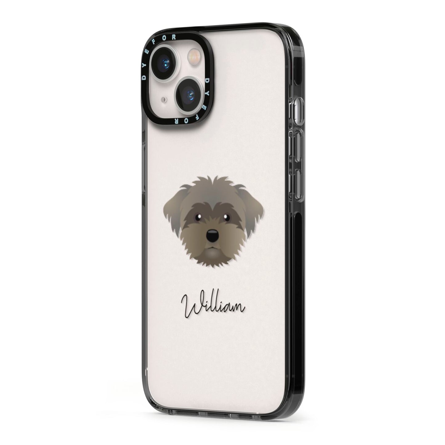 Peek a poo Personalised iPhone 13 Black Impact Case Side Angle on Silver phone