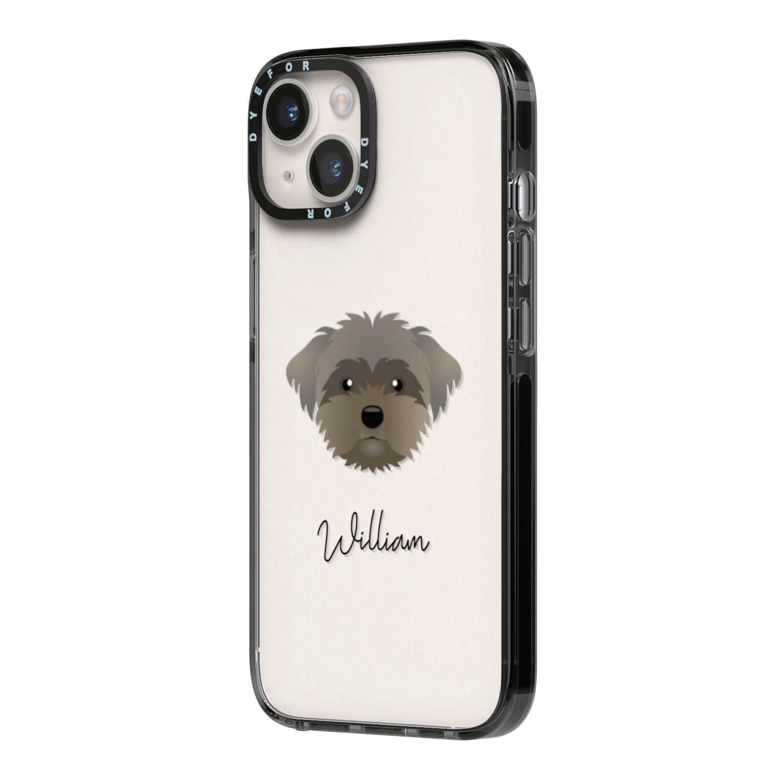 Peek a poo Personalised iPhone 14 Black Impact Case Side Angle on Silver phone
