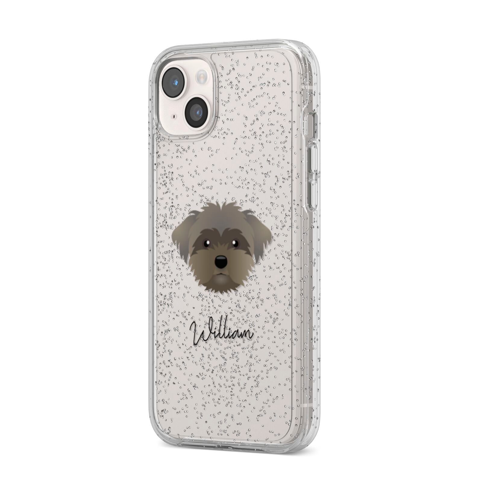 Peek a poo Personalised iPhone 14 Plus Glitter Tough Case Starlight Angled Image