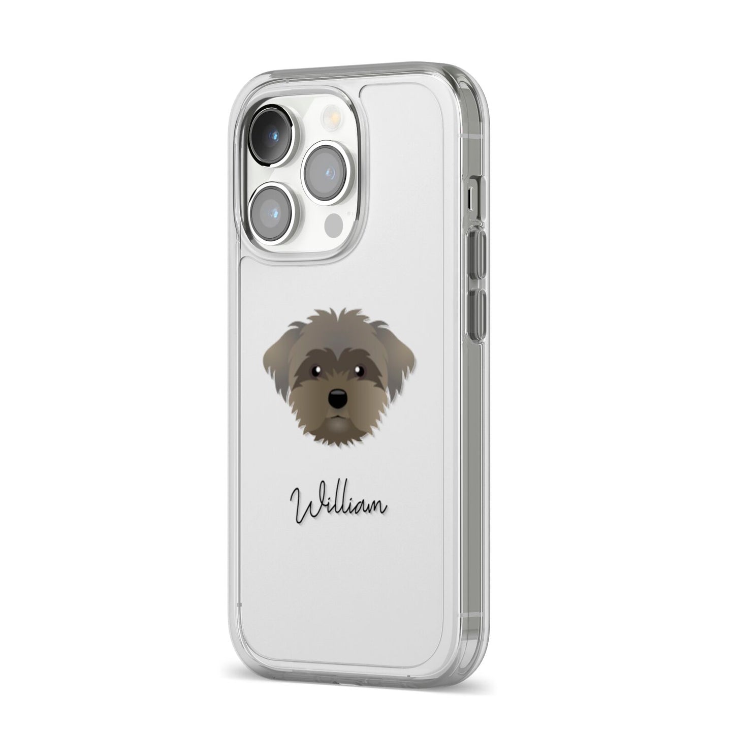 Peek a poo Personalised iPhone 14 Pro Clear Tough Case Silver Angled Image