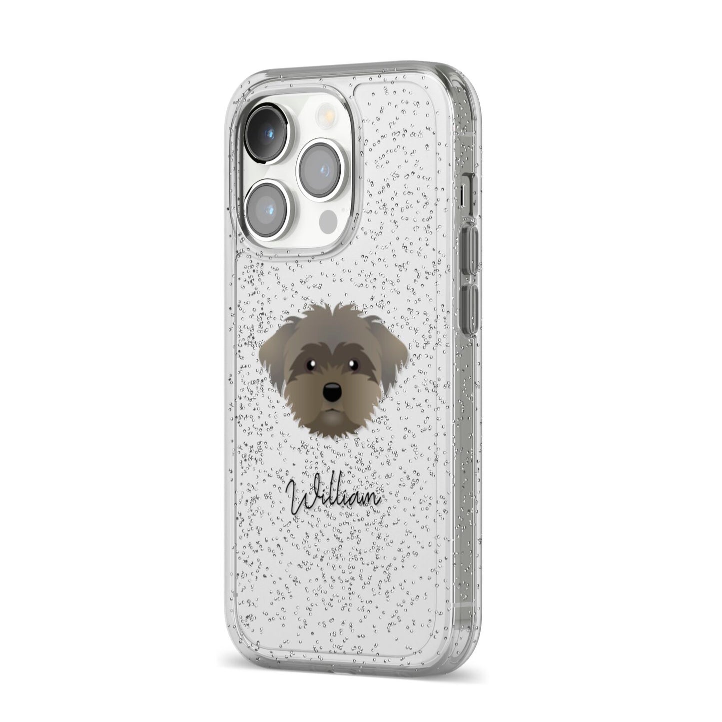 Peek a poo Personalised iPhone 14 Pro Glitter Tough Case Silver Angled Image