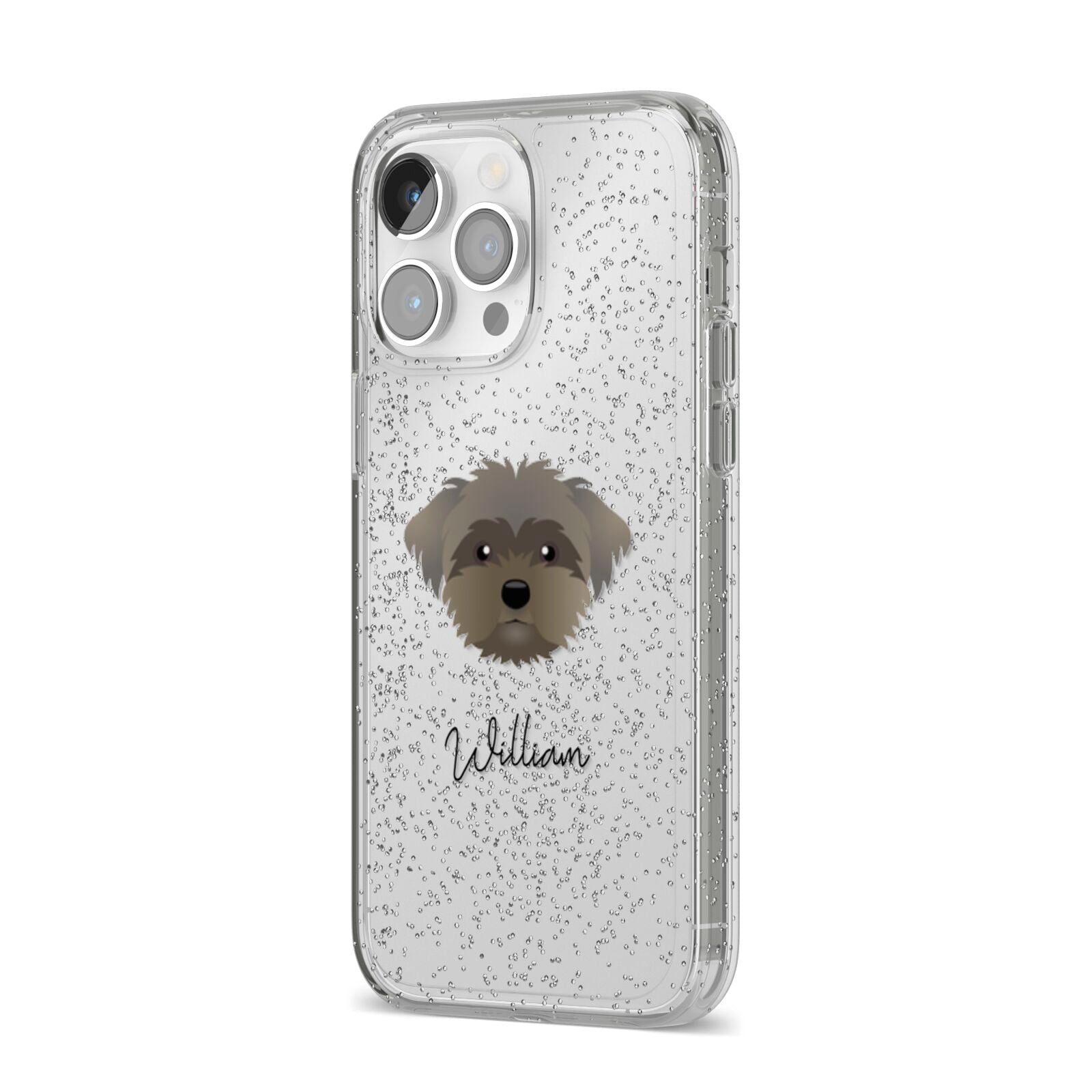 Peek a poo Personalised iPhone 14 Pro Max Glitter Tough Case Silver Angled Image