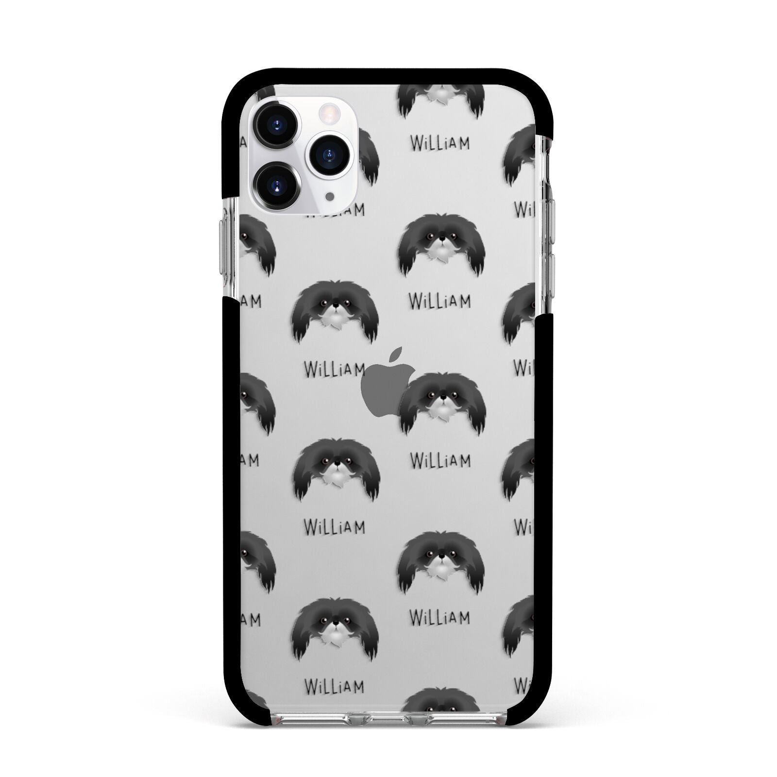 Pekingese Icon with Name Apple iPhone 11 Pro Max in Silver with Black Impact Case