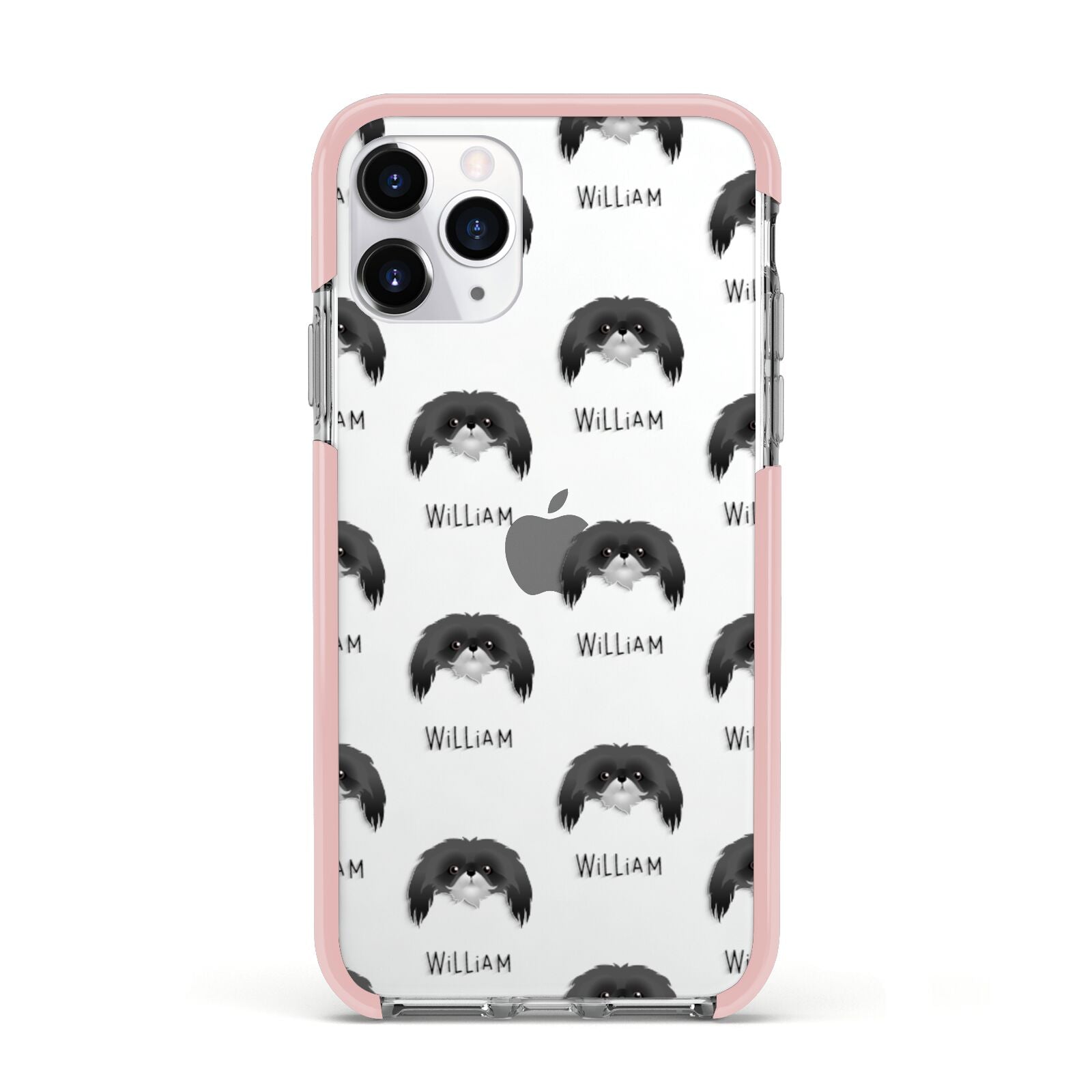 Pekingese Icon with Name Apple iPhone 11 Pro in Silver with Pink Impact Case