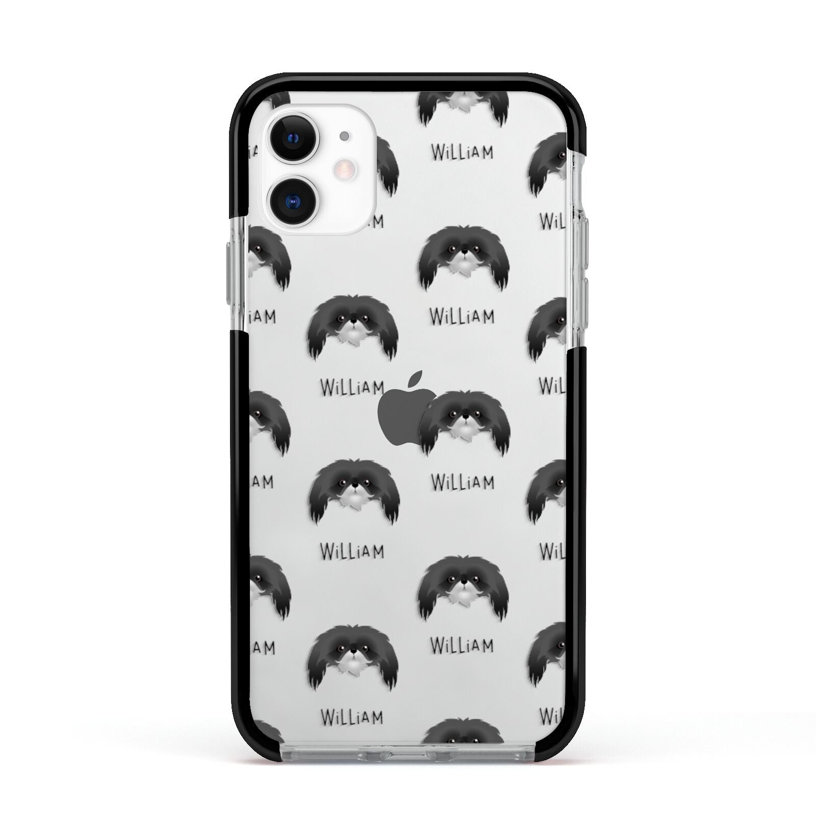 Pekingese Icon with Name Apple iPhone 11 in White with Black Impact Case