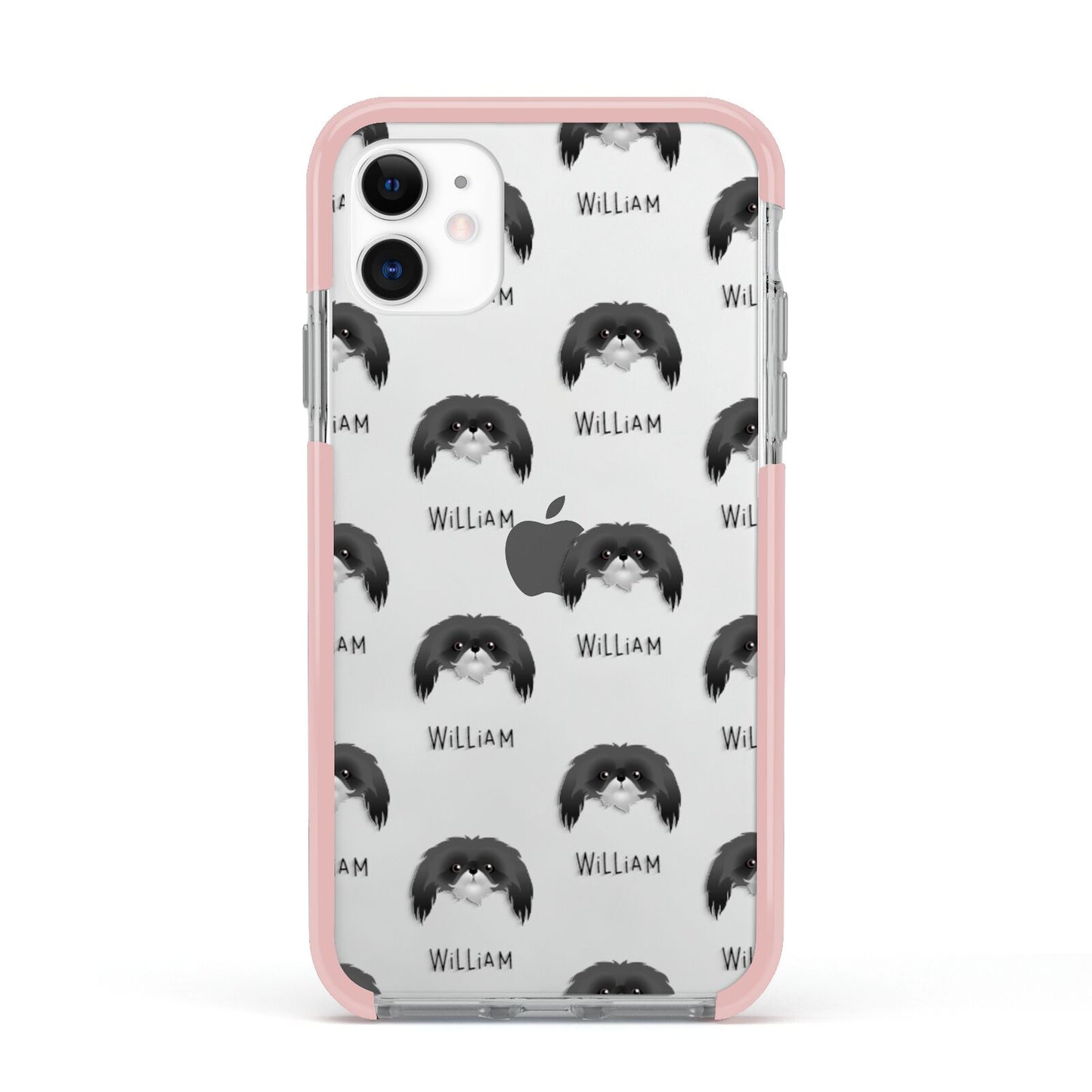 Pekingese Icon with Name Apple iPhone 11 in White with Pink Impact Case
