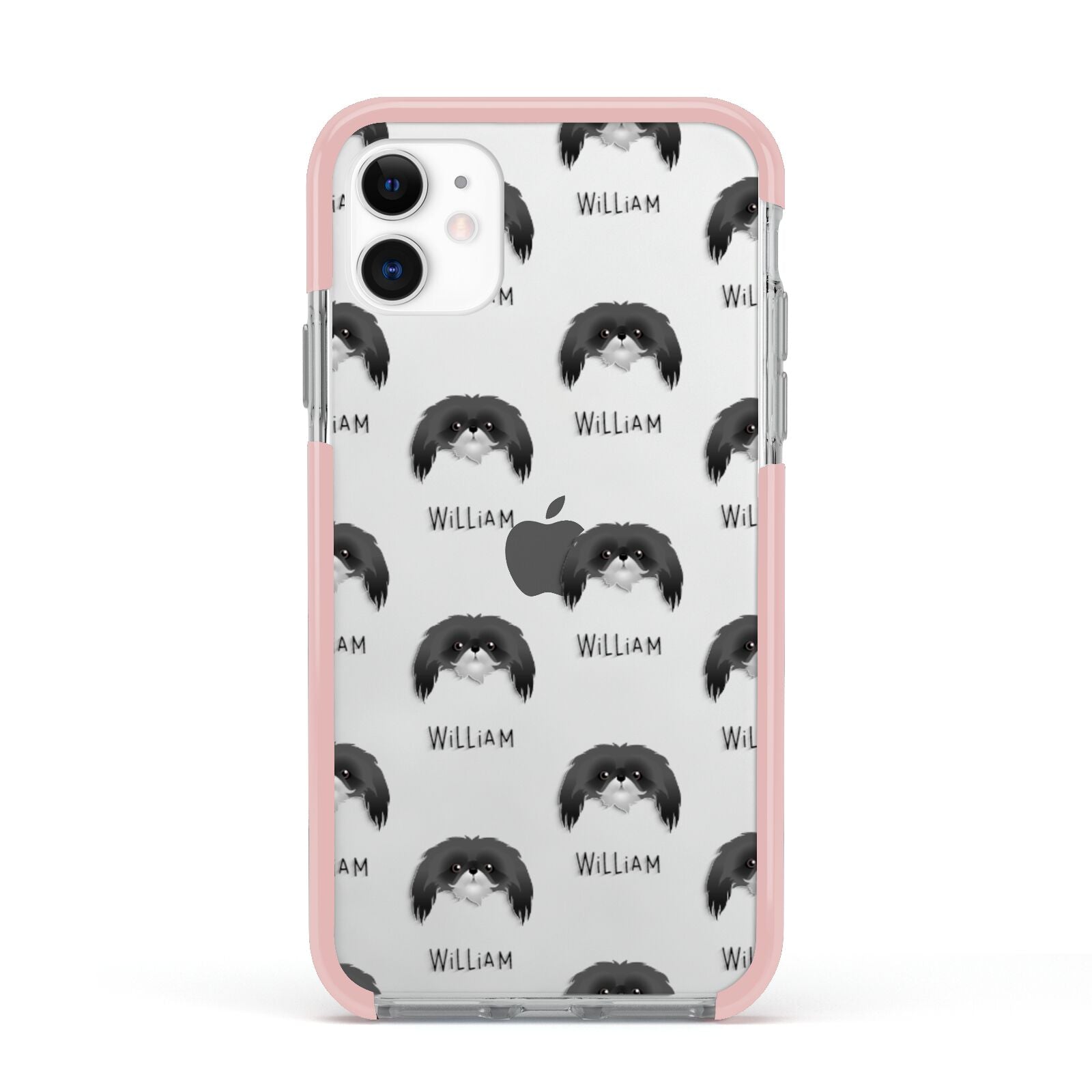 Pekingese Icon with Name Apple iPhone 11 in White with Pink Impact Case