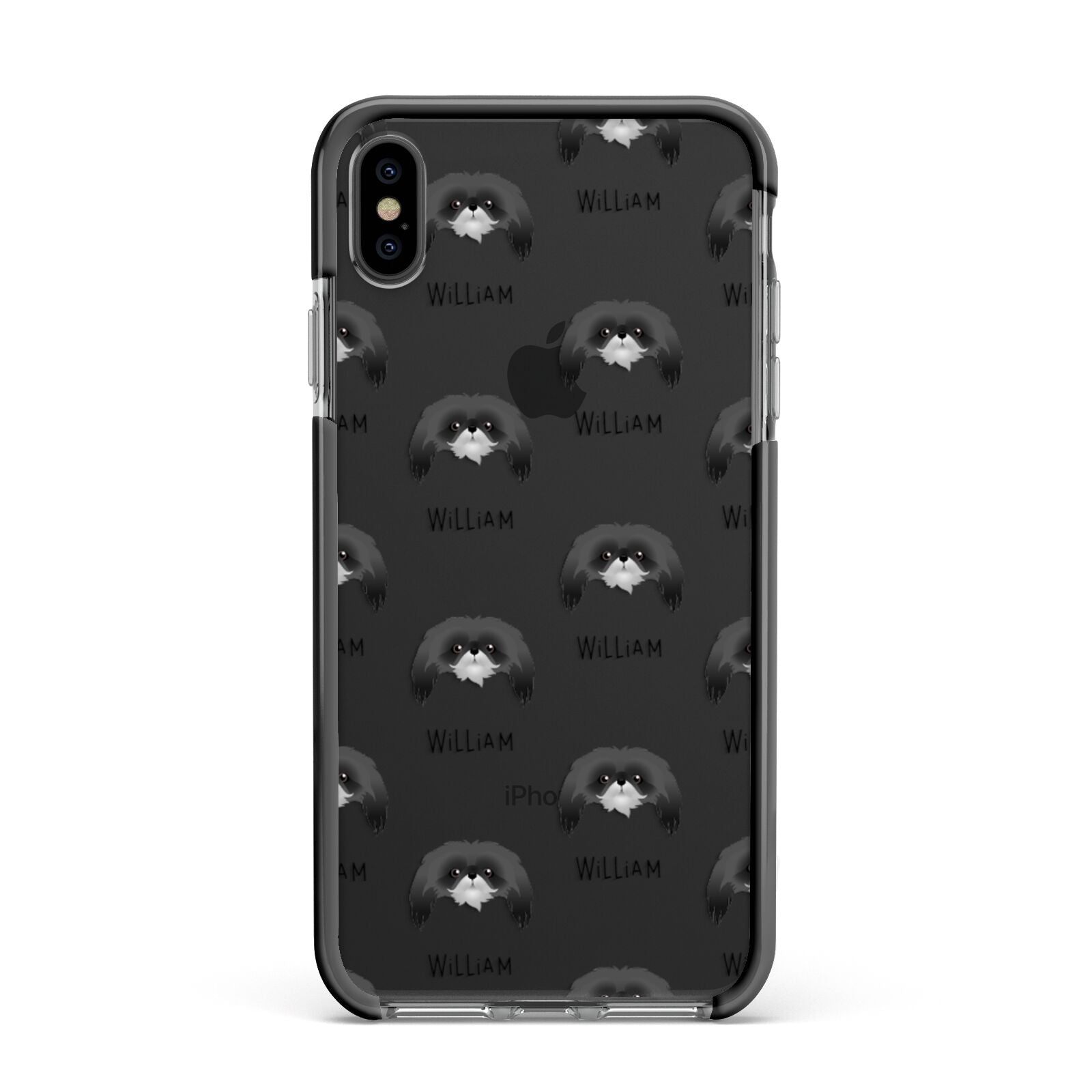 Pekingese Icon with Name Apple iPhone Xs Max Impact Case Black Edge on Black Phone