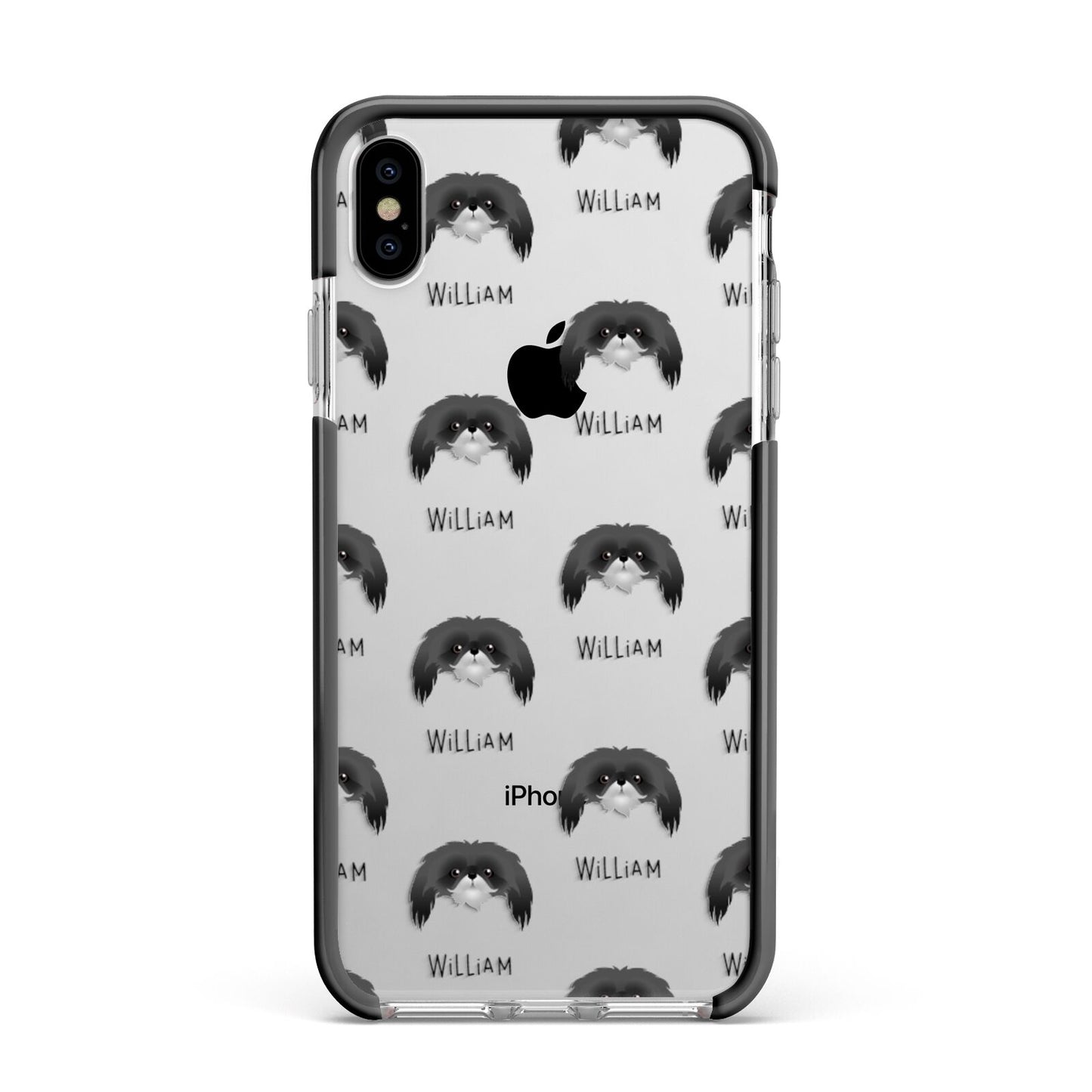 Pekingese Icon with Name Apple iPhone Xs Max Impact Case Black Edge on Silver Phone