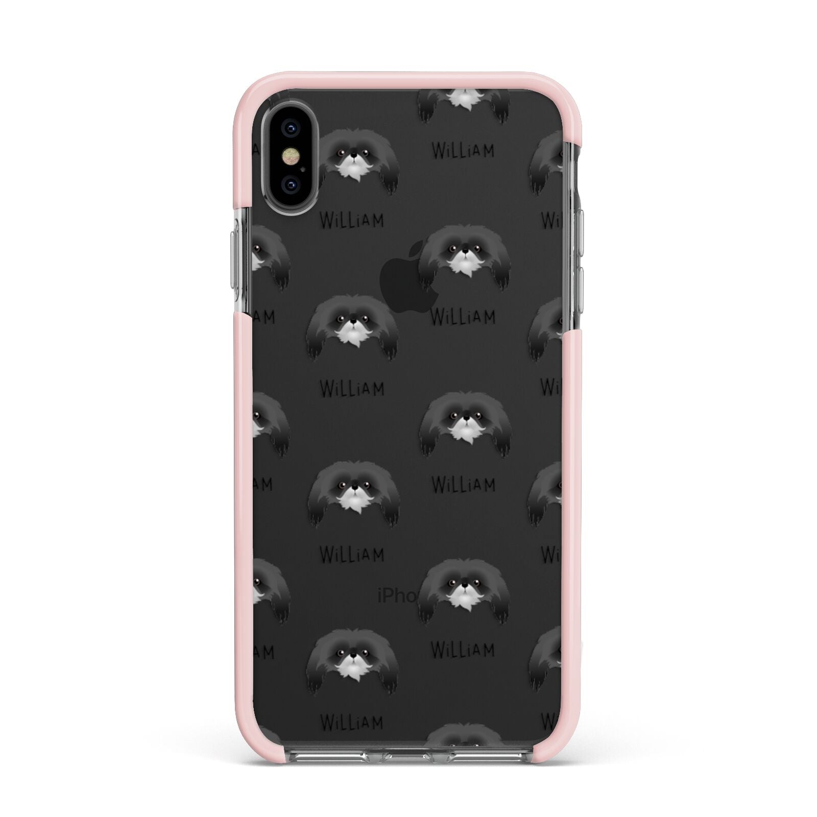 Pekingese Icon with Name Apple iPhone Xs Max Impact Case Pink Edge on Black Phone