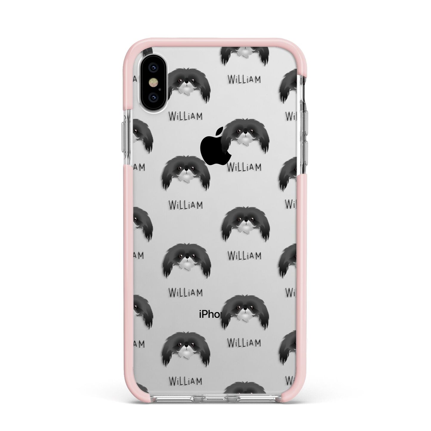 Pekingese Icon with Name Apple iPhone Xs Max Impact Case Pink Edge on Silver Phone