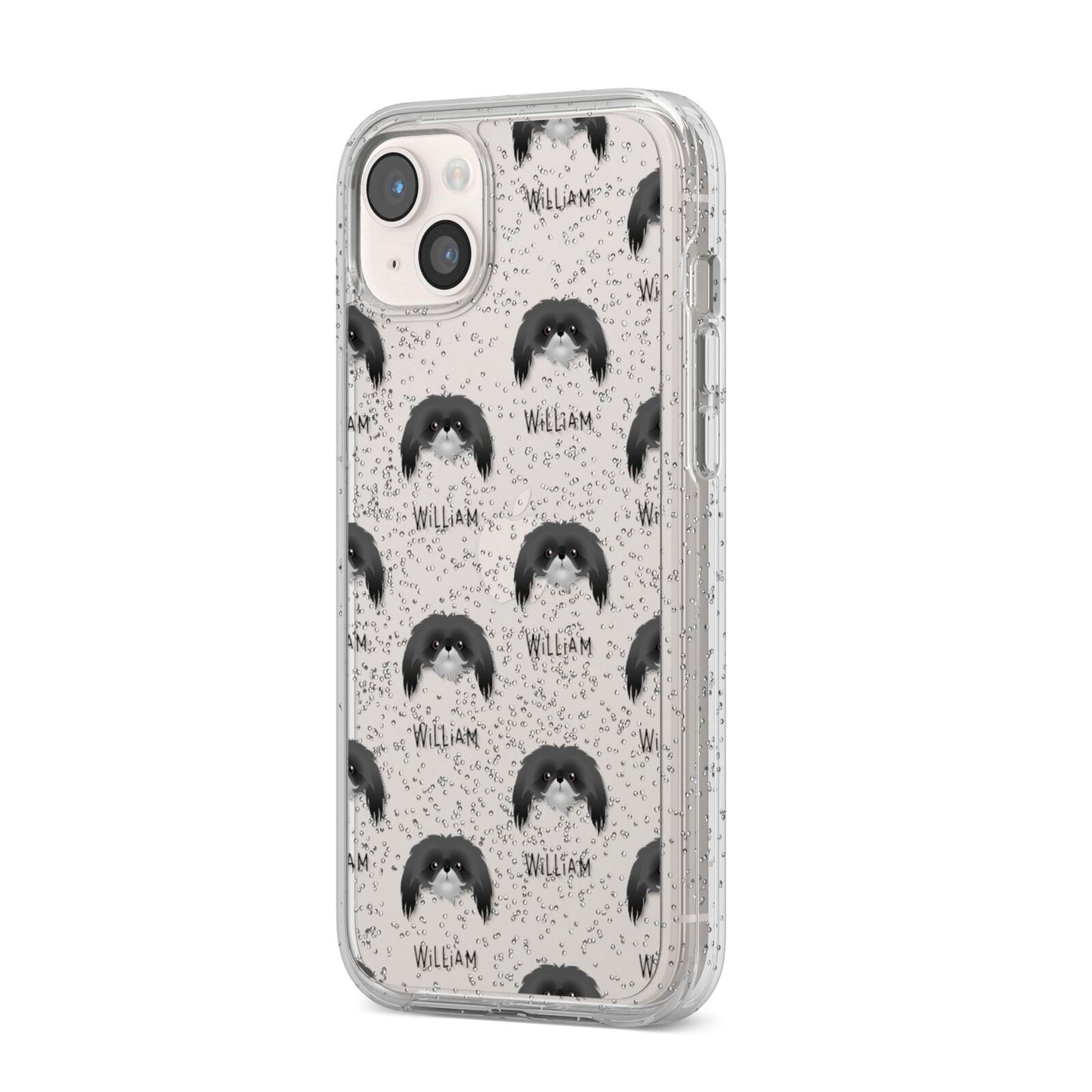 Pekingese Icon with Name iPhone 14 Plus Glitter Tough Case Starlight Angled Image