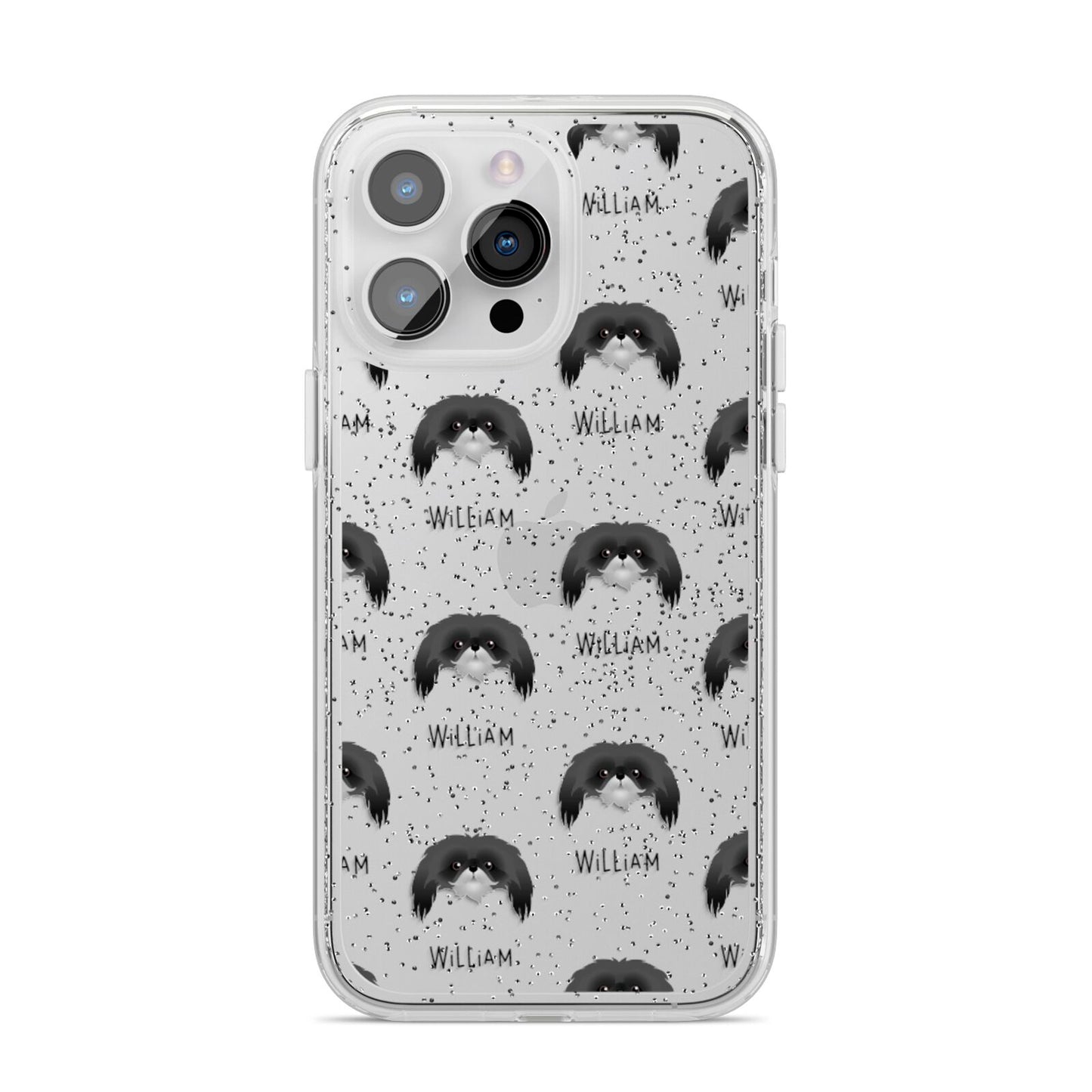 Pekingese Icon with Name iPhone 14 Pro Max Glitter Tough Case Silver
