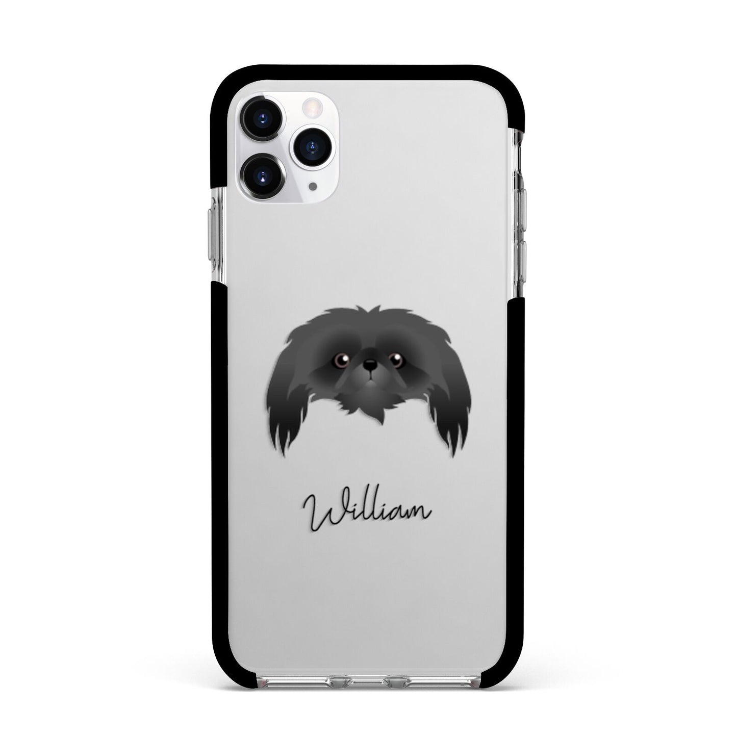 Pekingese Personalised Apple iPhone 11 Pro Max in Silver with Black Impact Case