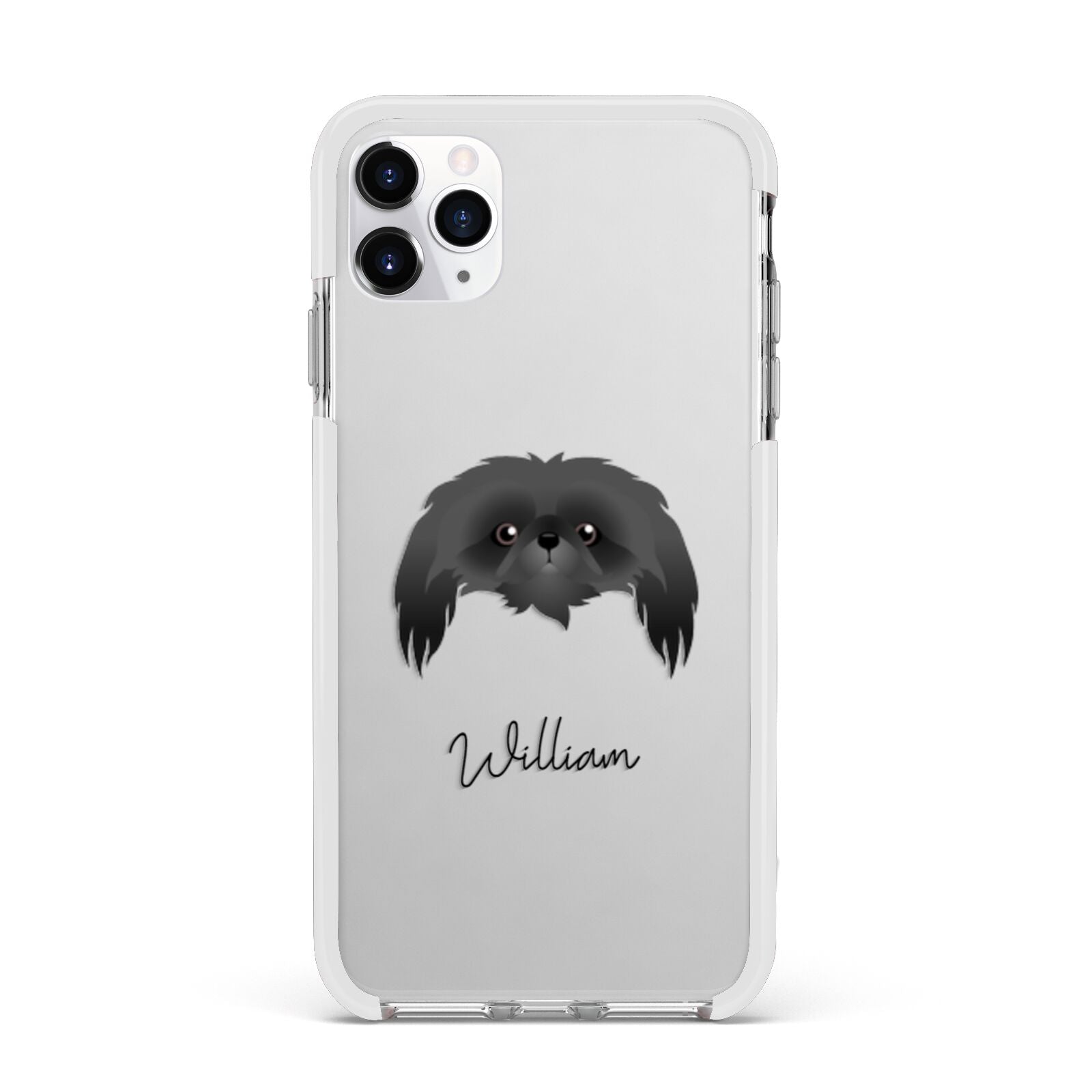 Pekingese Personalised Apple iPhone 11 Pro Max in Silver with White Impact Case