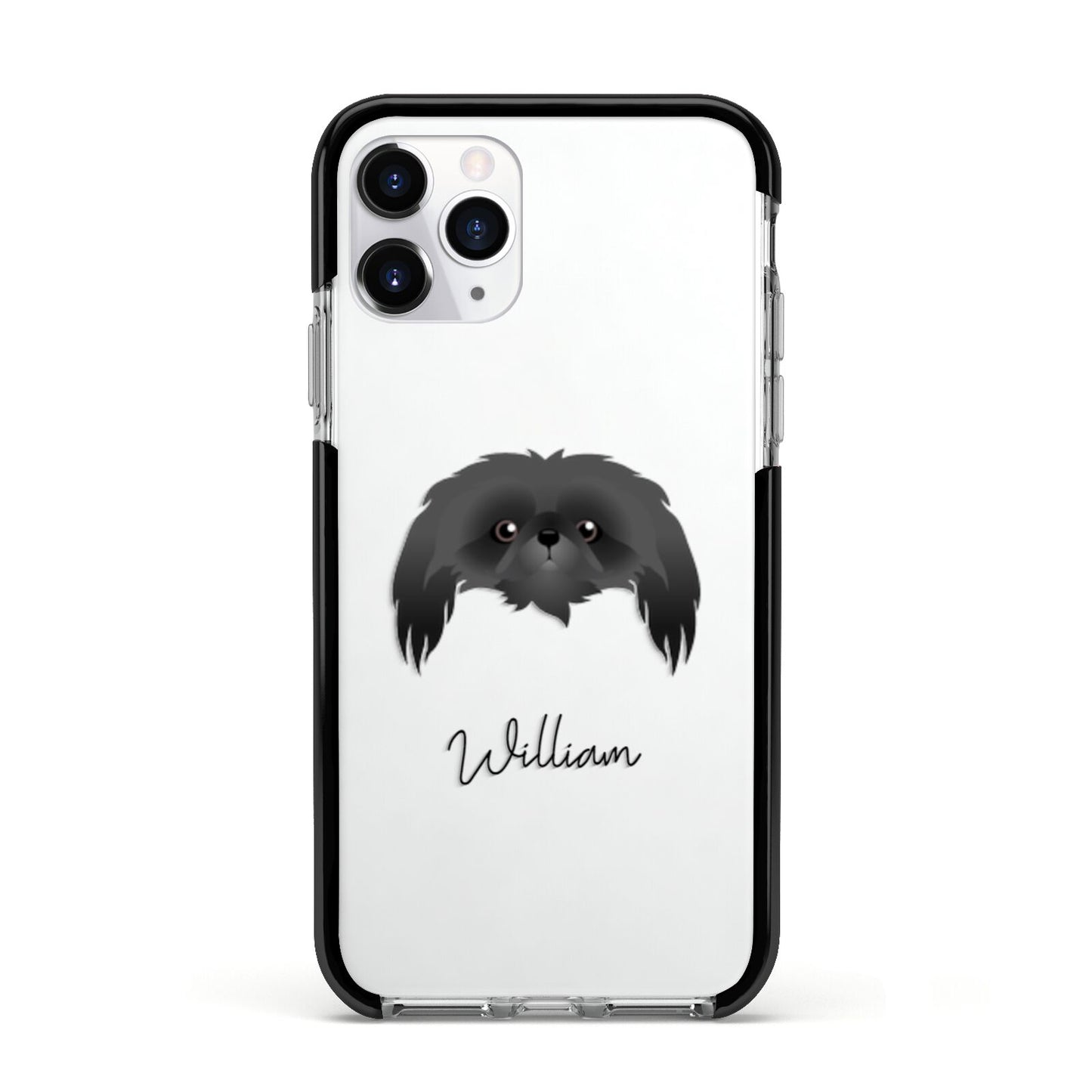 Pekingese Personalised Apple iPhone 11 Pro in Silver with Black Impact Case