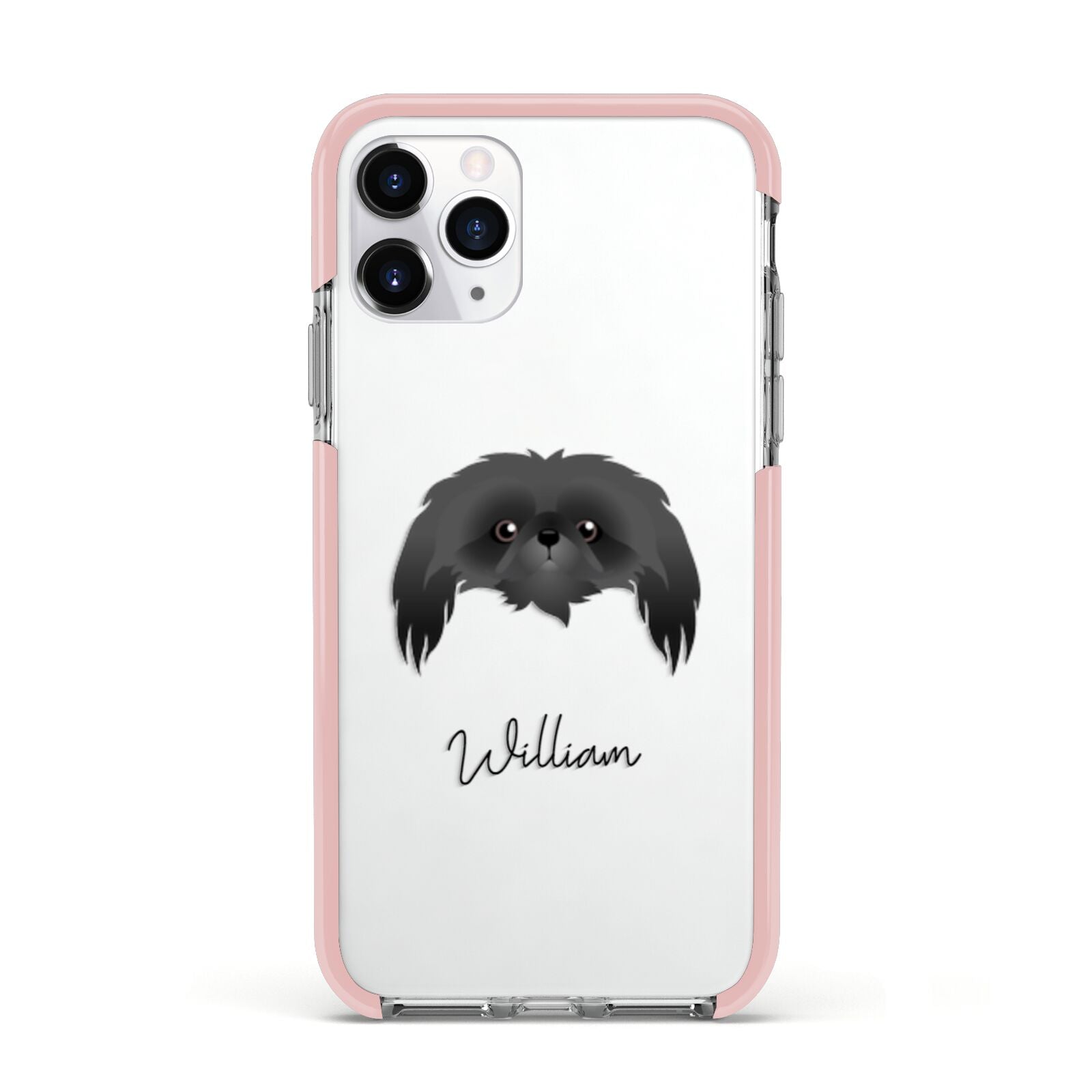 Pekingese Personalised Apple iPhone 11 Pro in Silver with Pink Impact Case