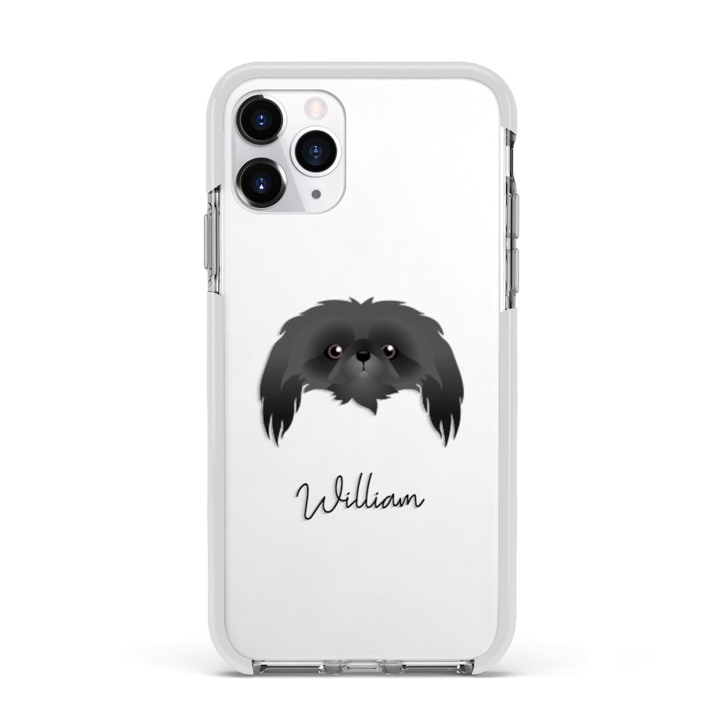 Pekingese Personalised Apple iPhone 11 Pro in Silver with White Impact Case