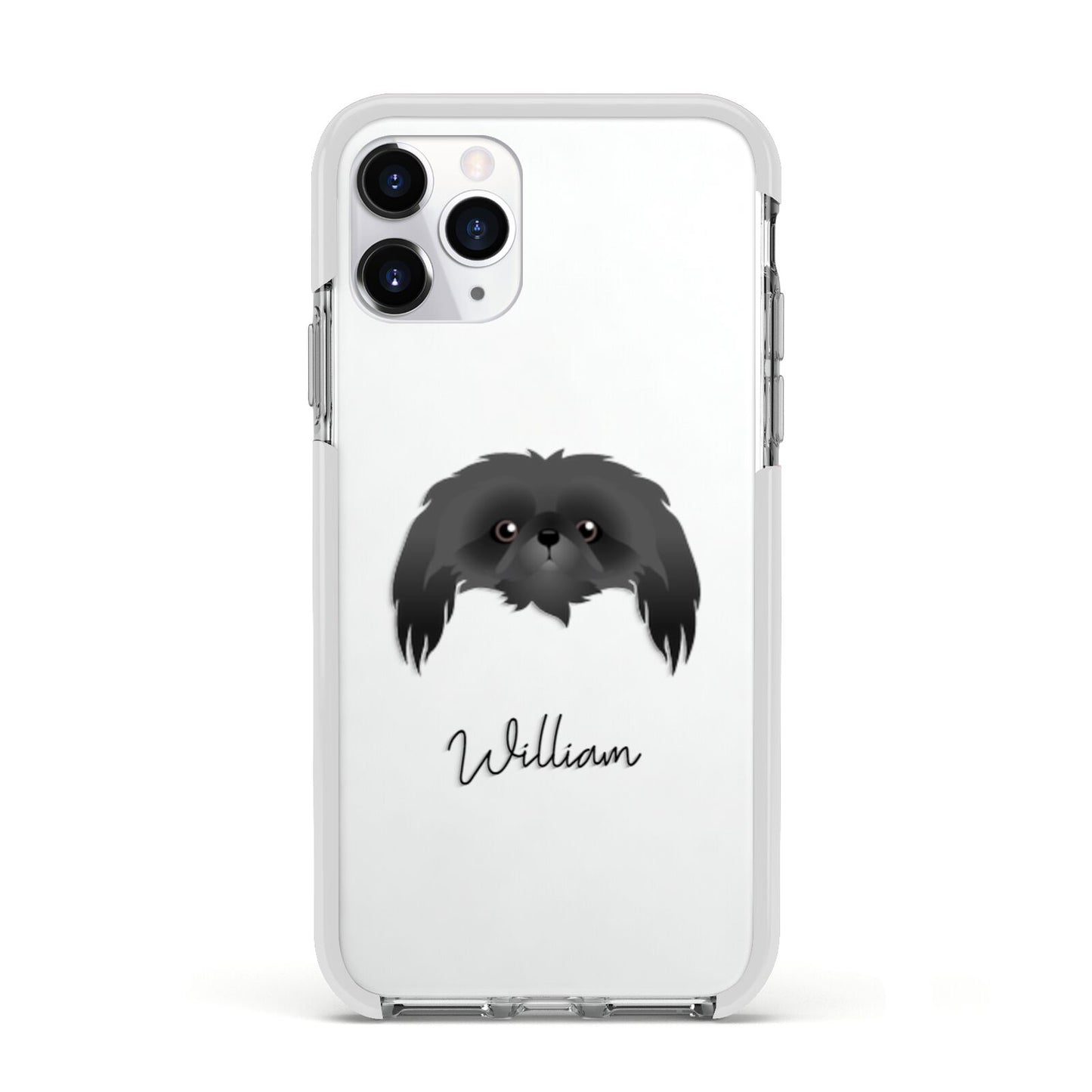 Pekingese Personalised Apple iPhone 11 Pro in Silver with White Impact Case