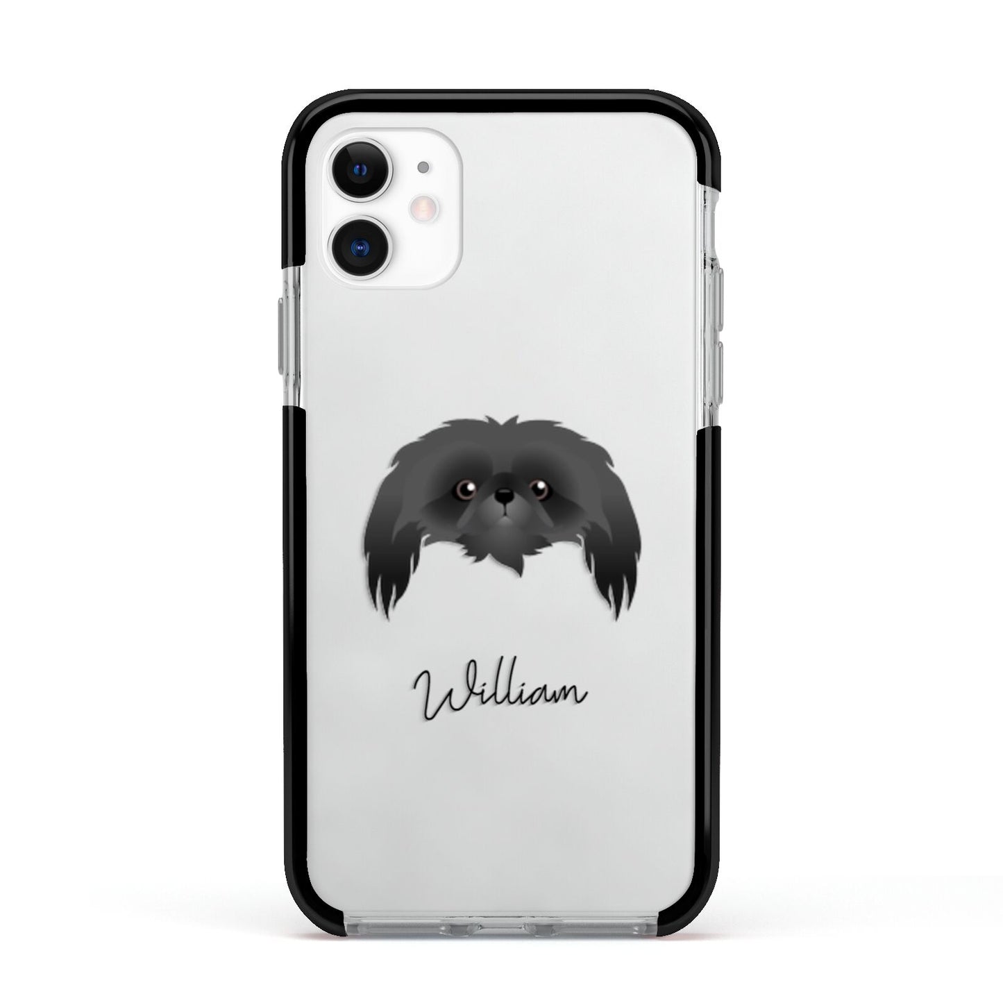 Pekingese Personalised Apple iPhone 11 in White with Black Impact Case