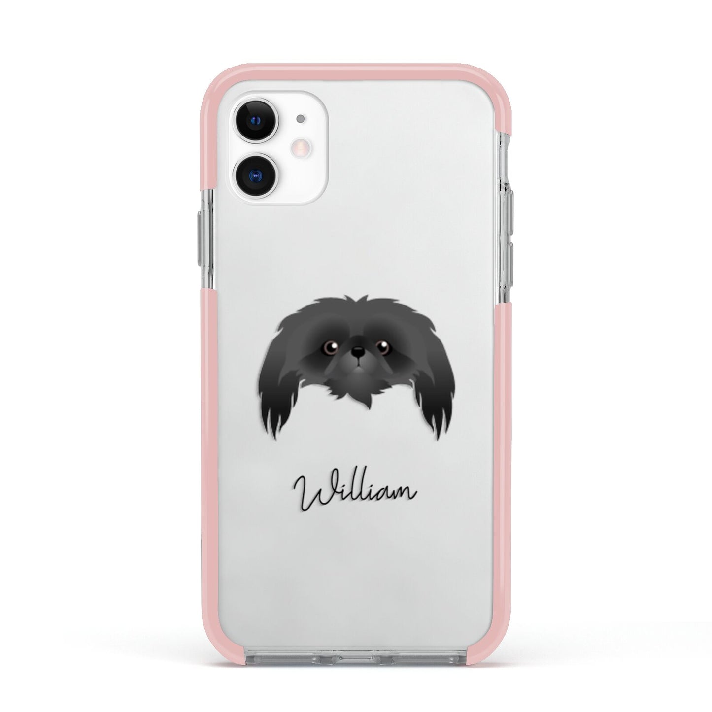 Pekingese Personalised Apple iPhone 11 in White with Pink Impact Case