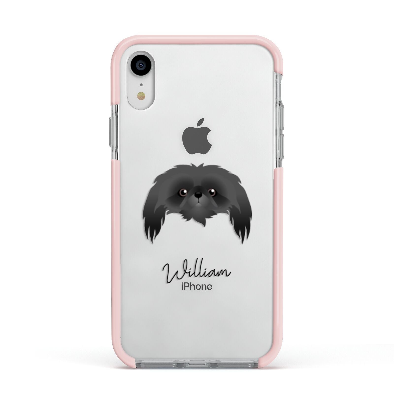 Pekingese Personalised Apple iPhone XR Impact Case Pink Edge on Silver Phone