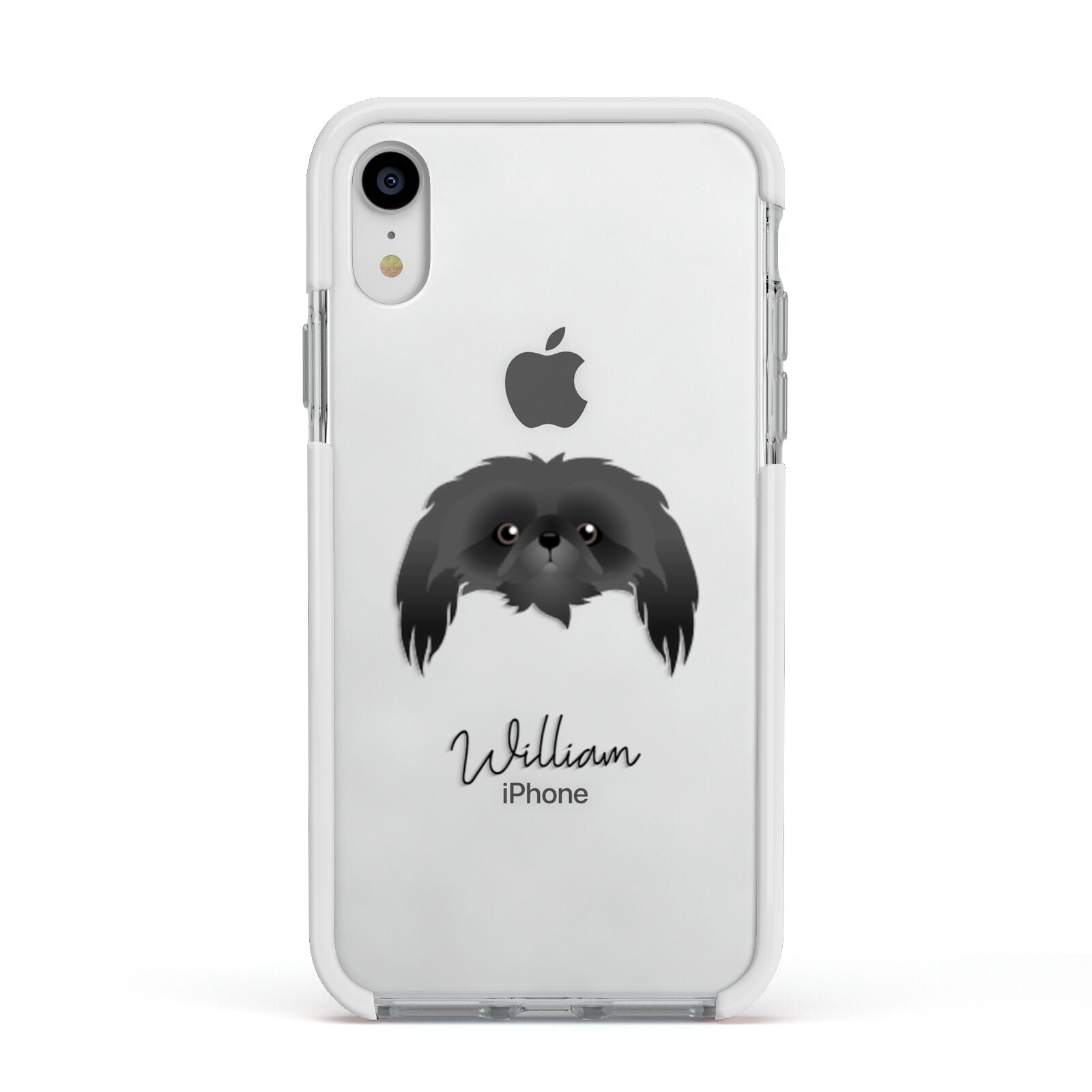 Pekingese Personalised Apple iPhone XR Impact Case White Edge on Silver Phone