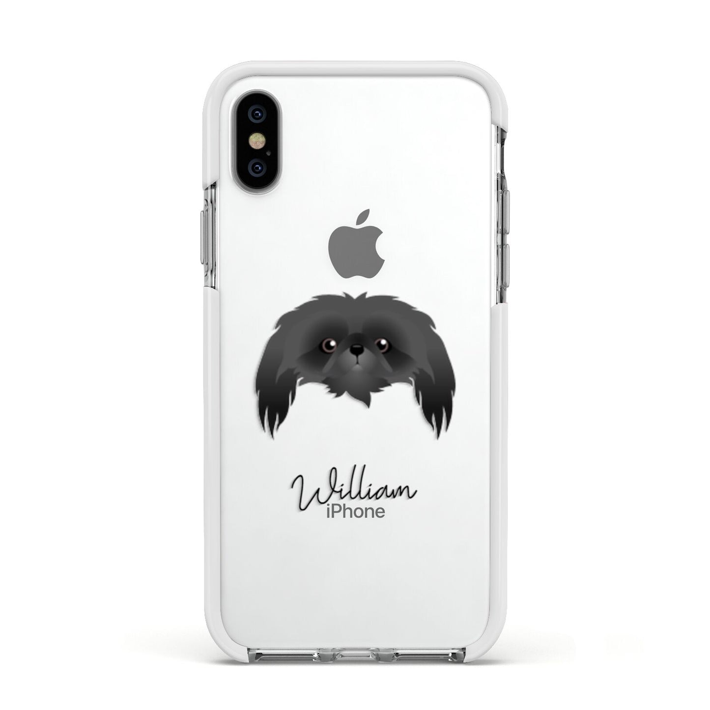 Pekingese Personalised Apple iPhone Xs Impact Case White Edge on Silver Phone